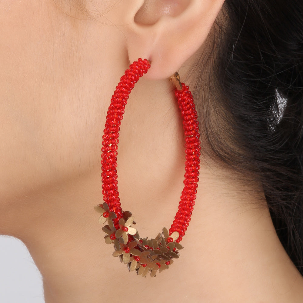Red Floral Hoops