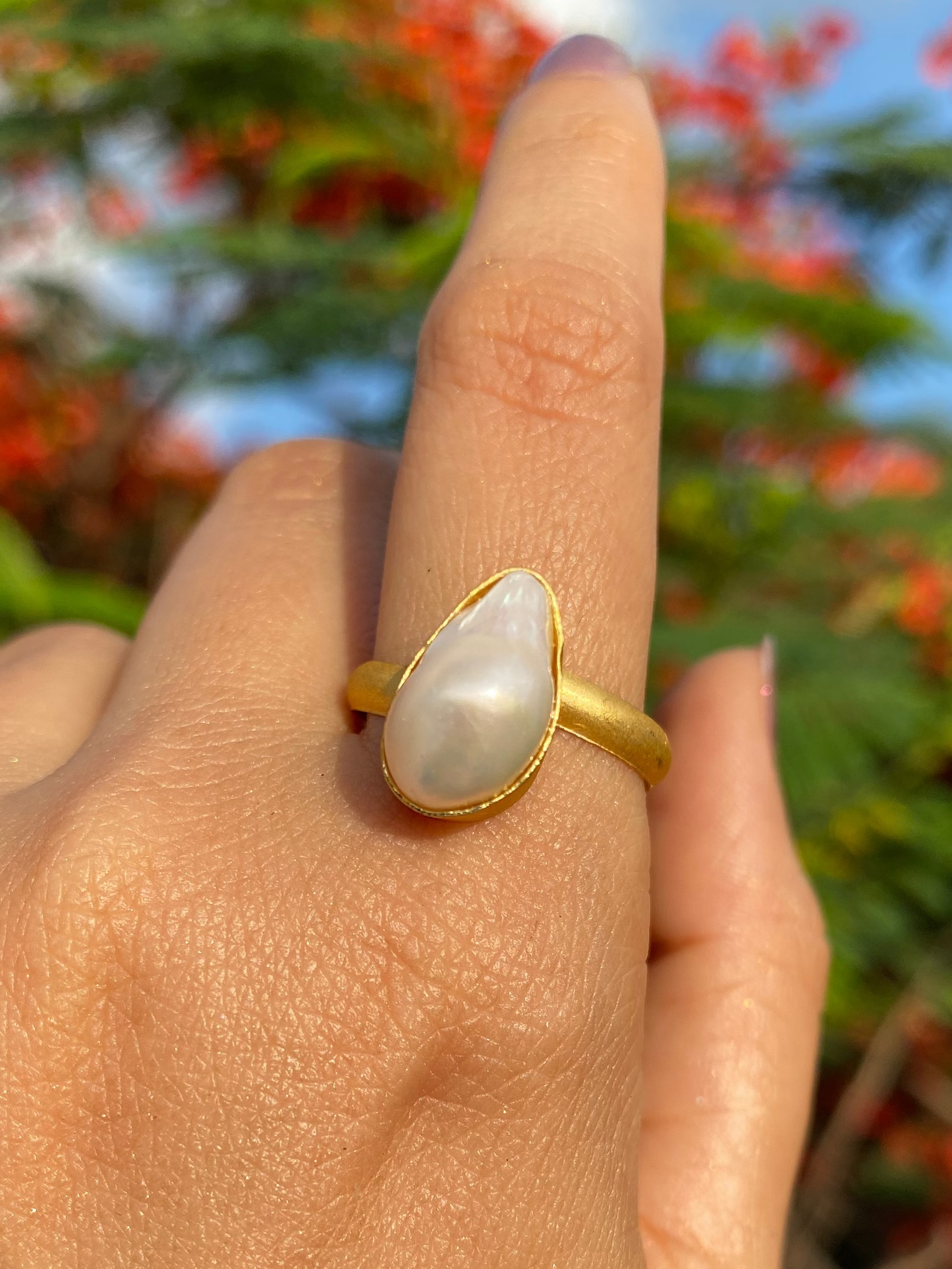Dewdrop Pearl Adjustable Ring
