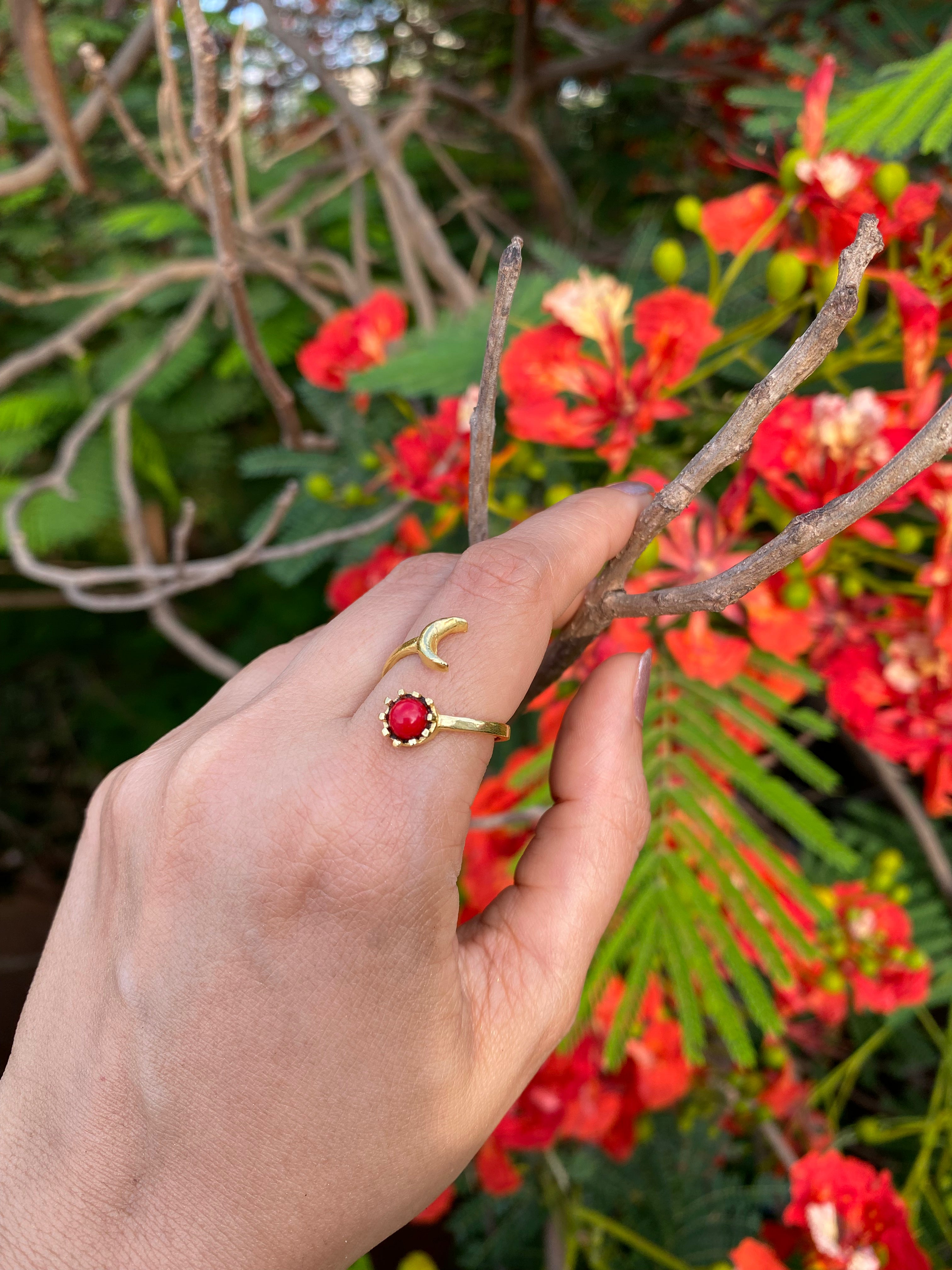Luna Bloom Adjustable Ring - Red