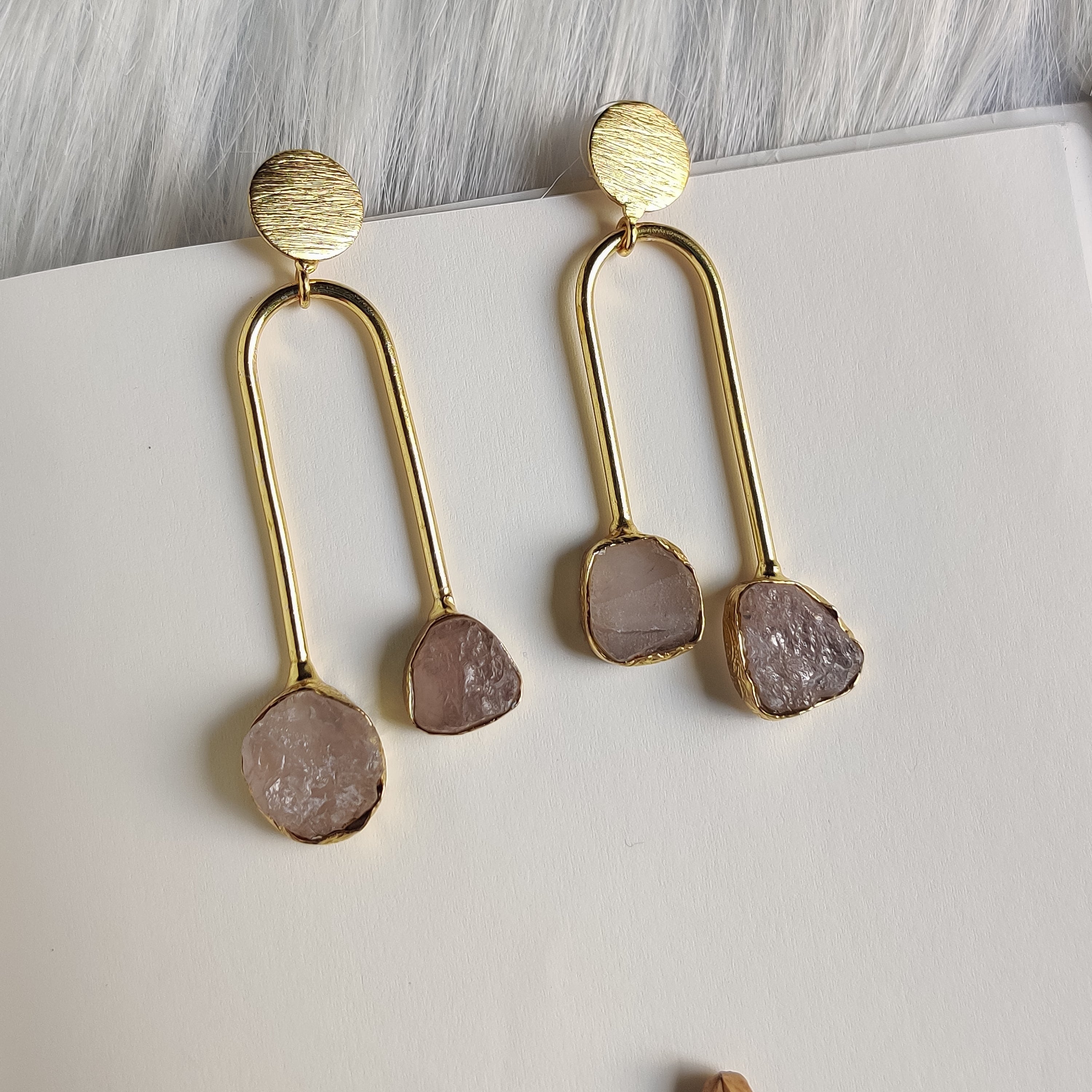 Jashn - Inverted Earrings (Rose Quartz)