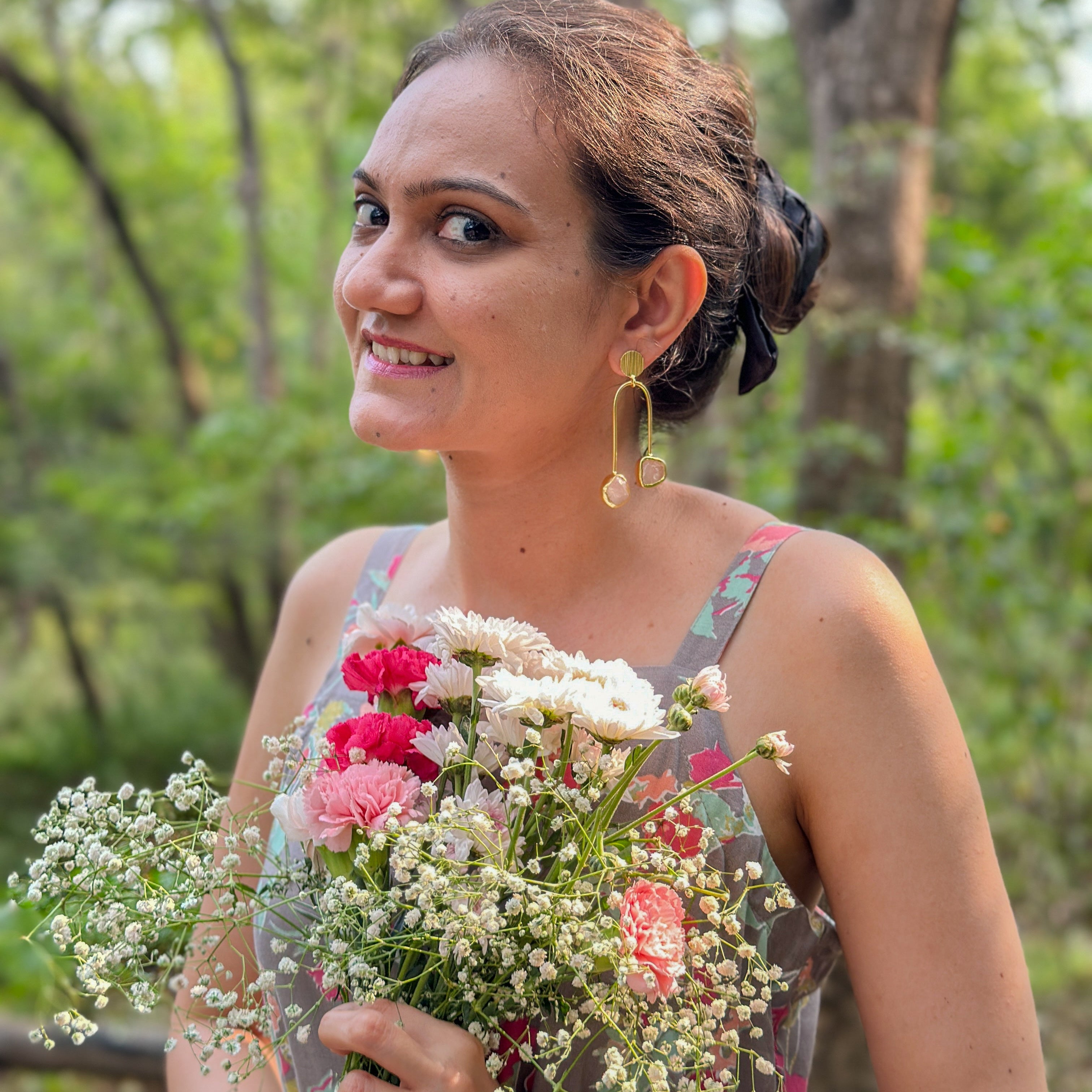 Jashn - Inverted Earrings (Rose Quartz)