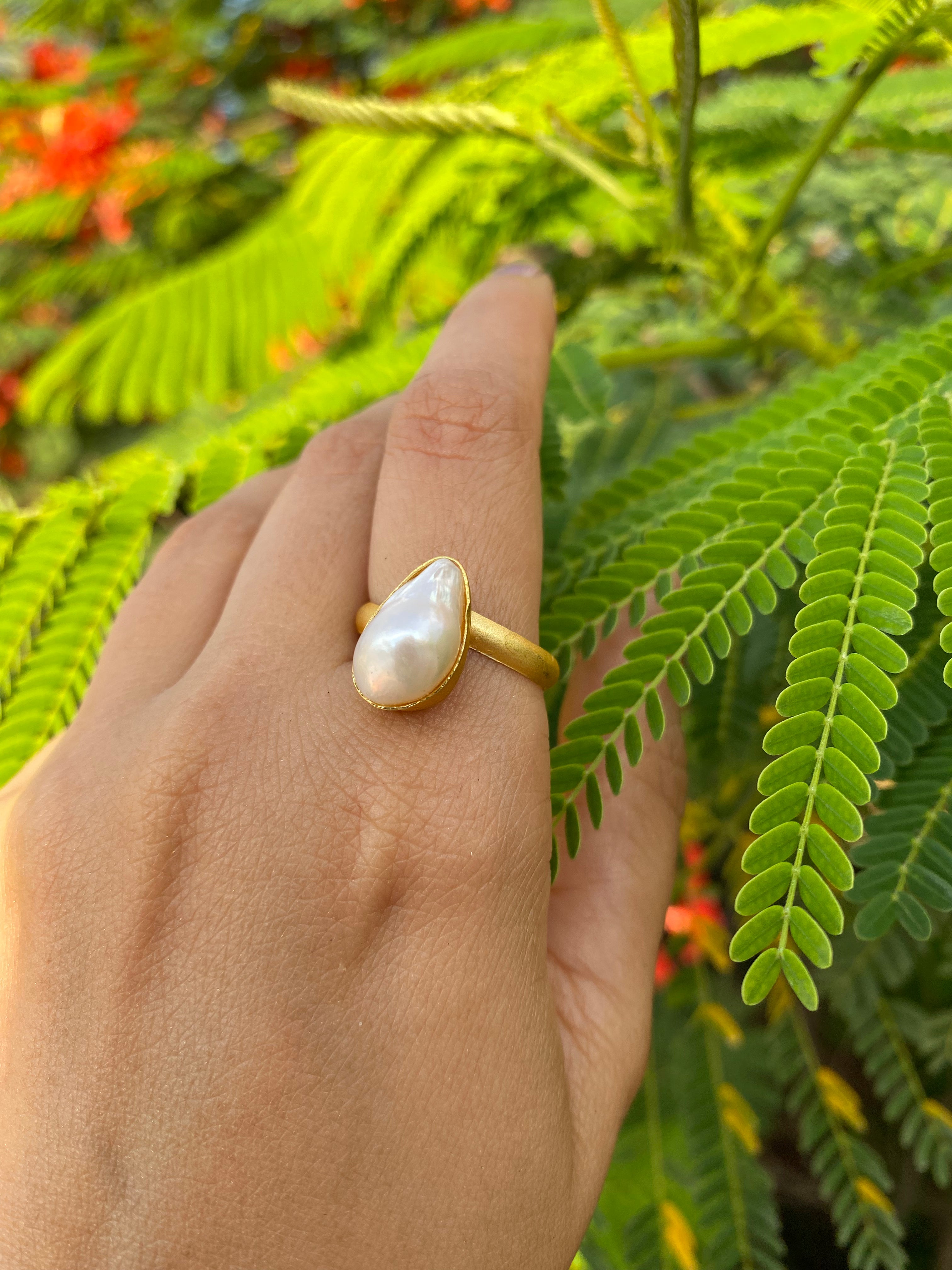 Dewdrop Pearl Adjustable Ring