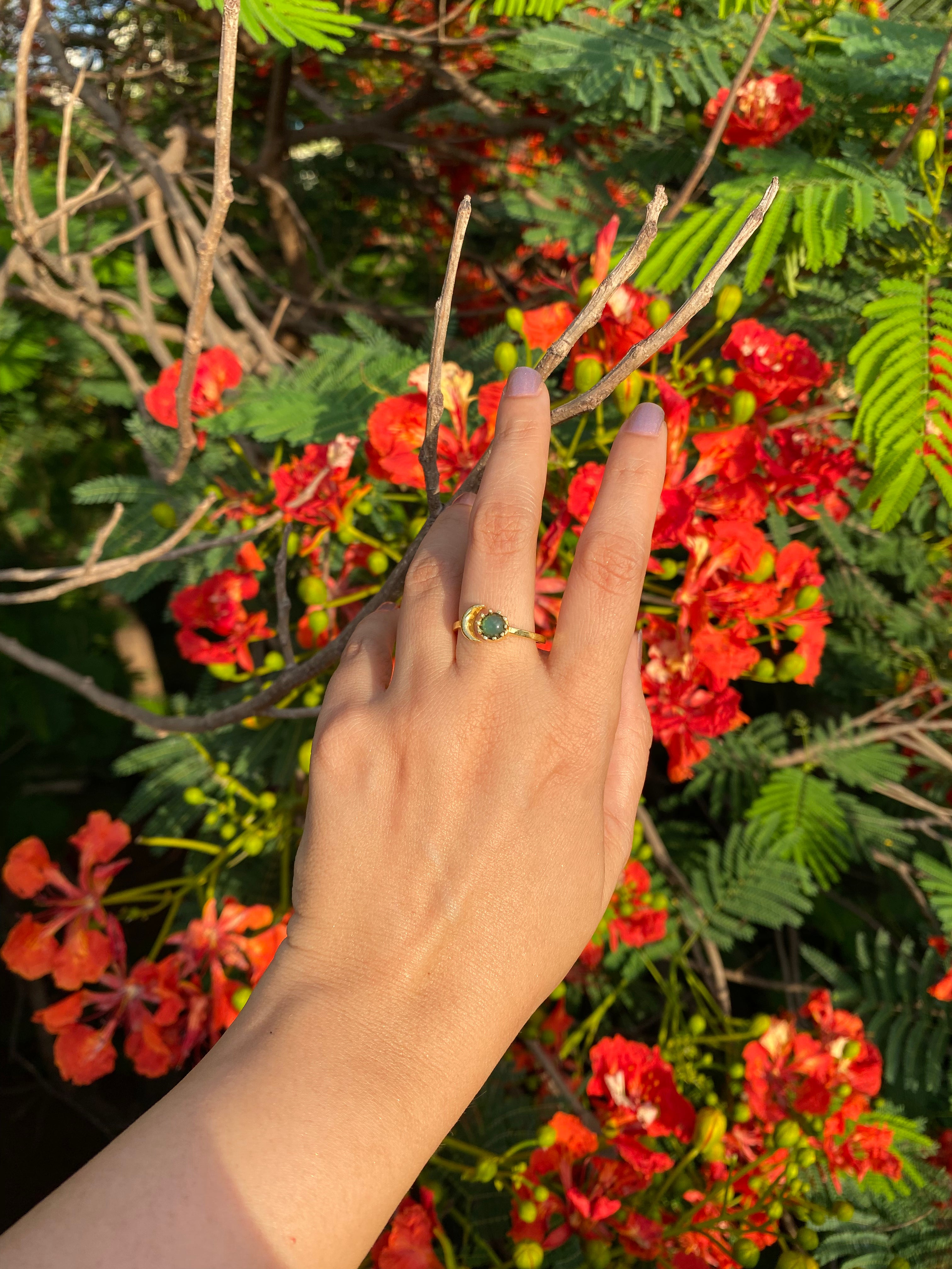 Luna Bloom Adjustable Ring - Sea Green