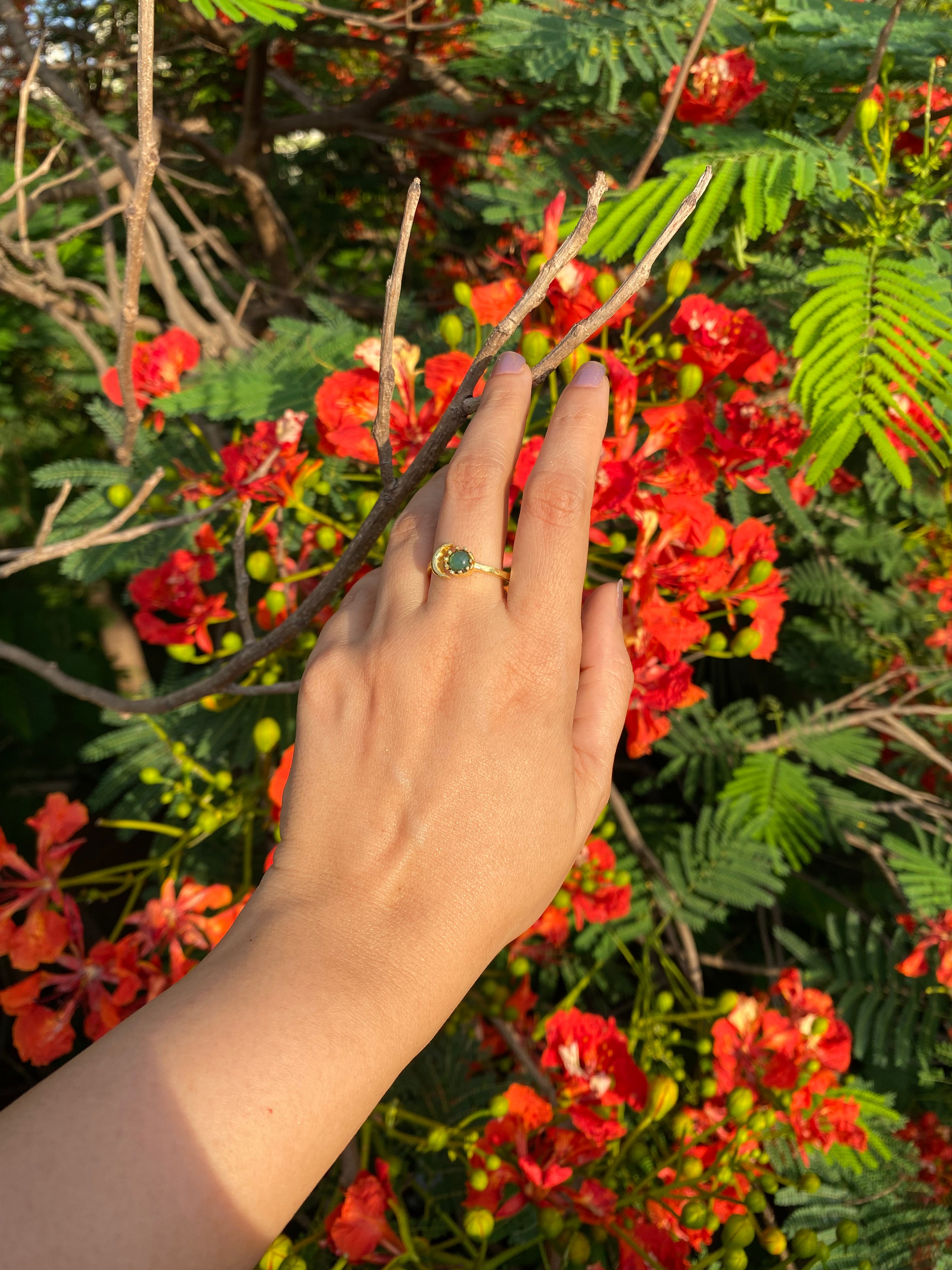 Luna Bloom Adjustable Ring - Sea Green