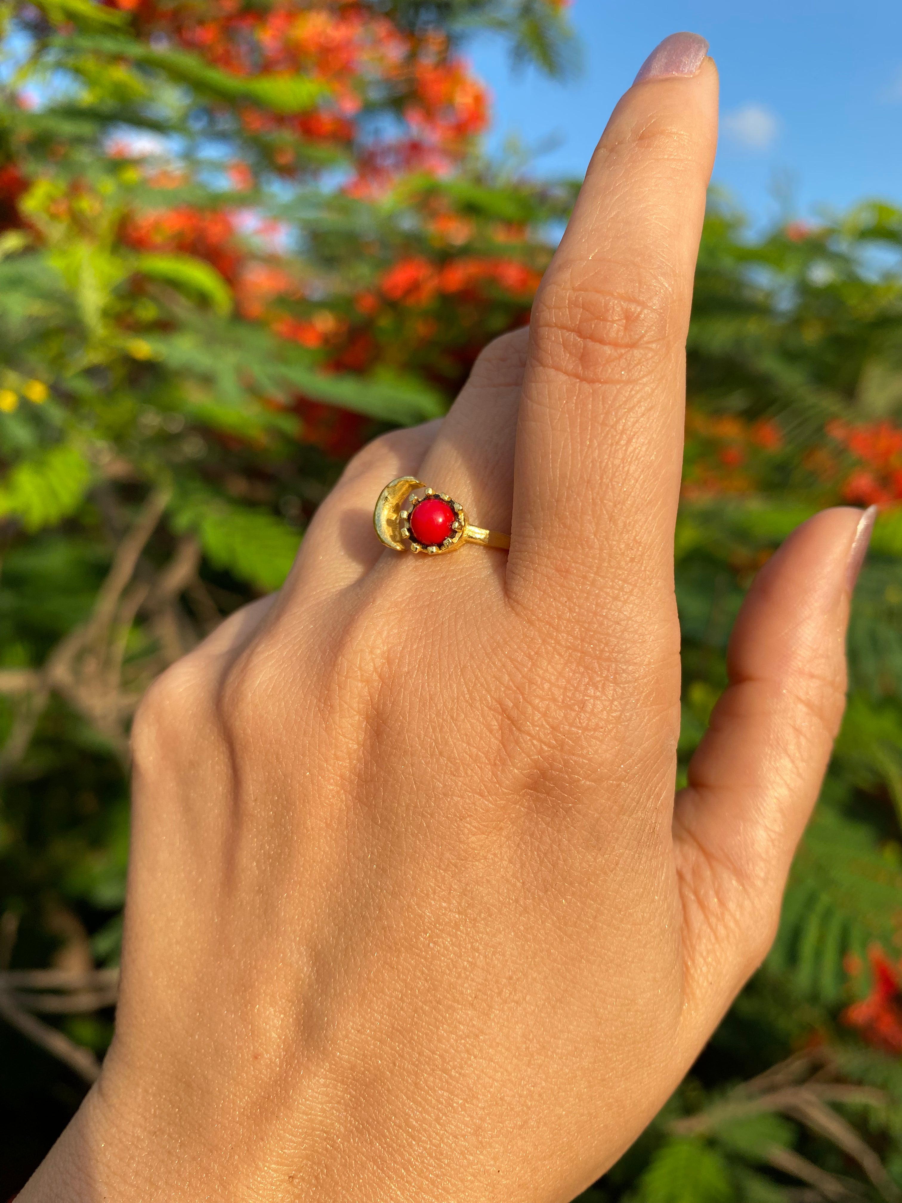 Luna Bloom Adjustable Ring - Red
