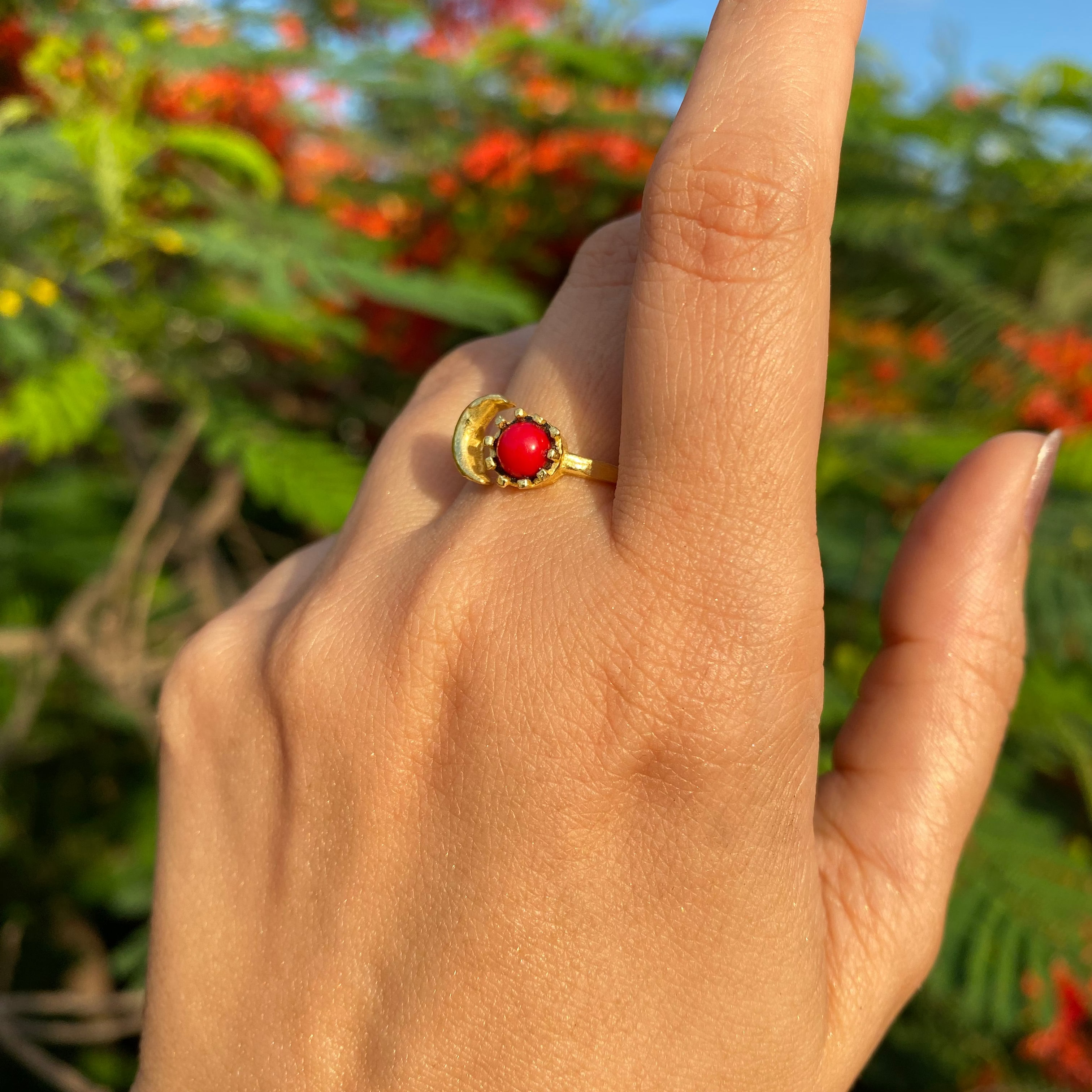 Luna Bloom Adjustable Ring - Red