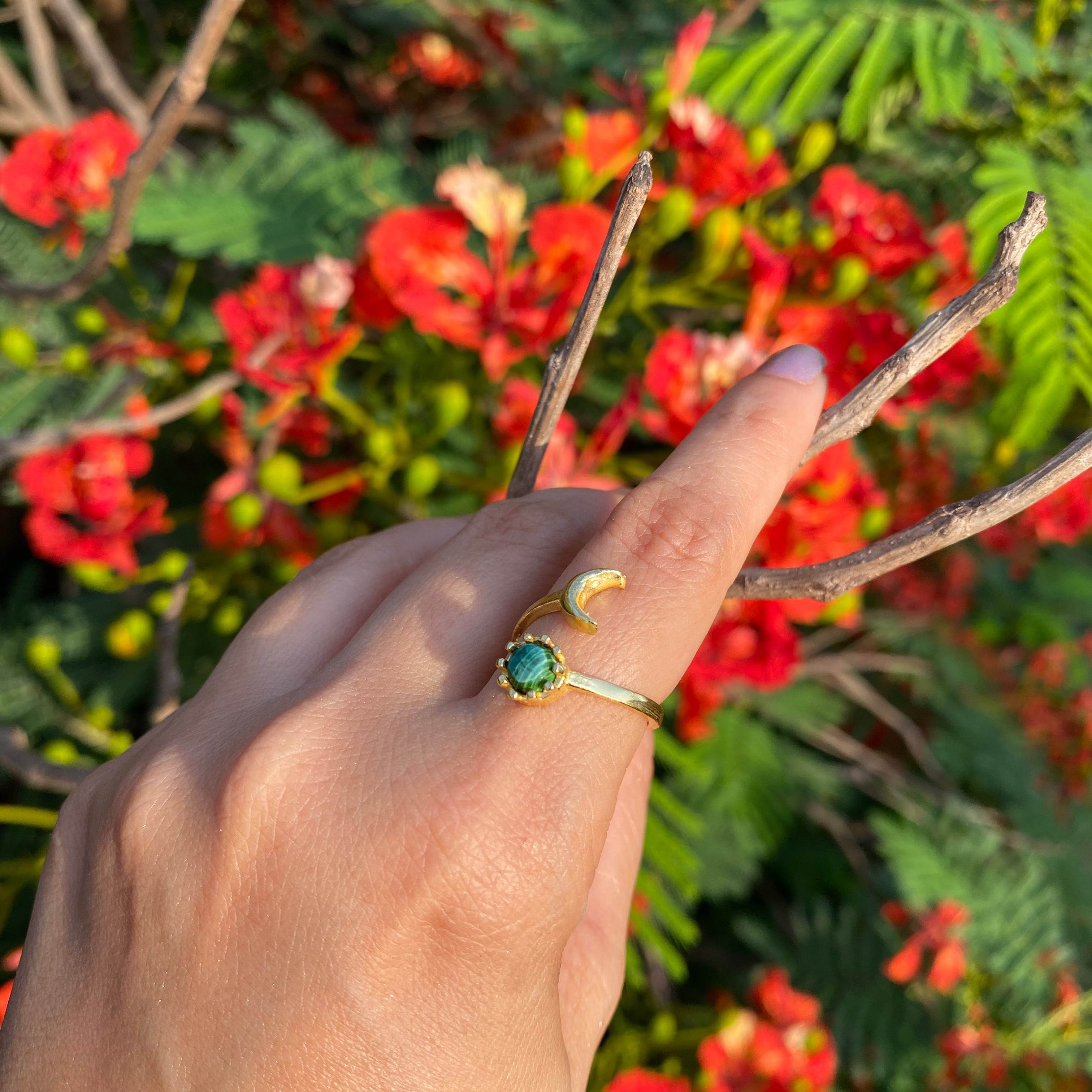 Luna Bloom Adjustable Ring - Turquoise