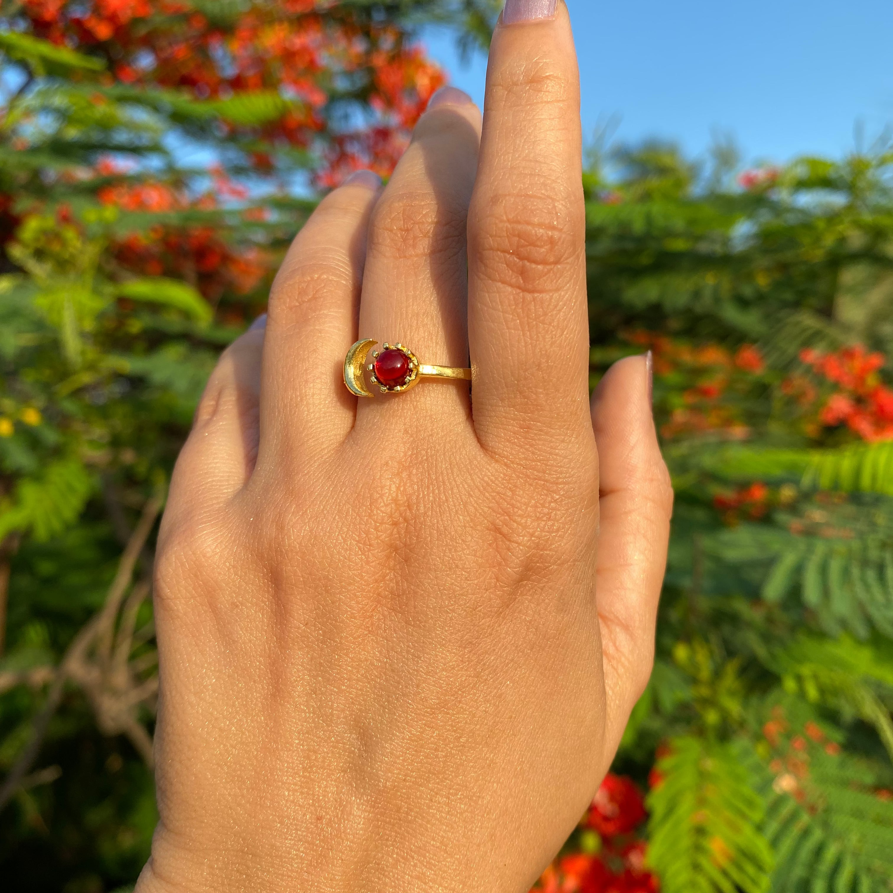 Luna Bloom Adjustable Ring - Dark Pink