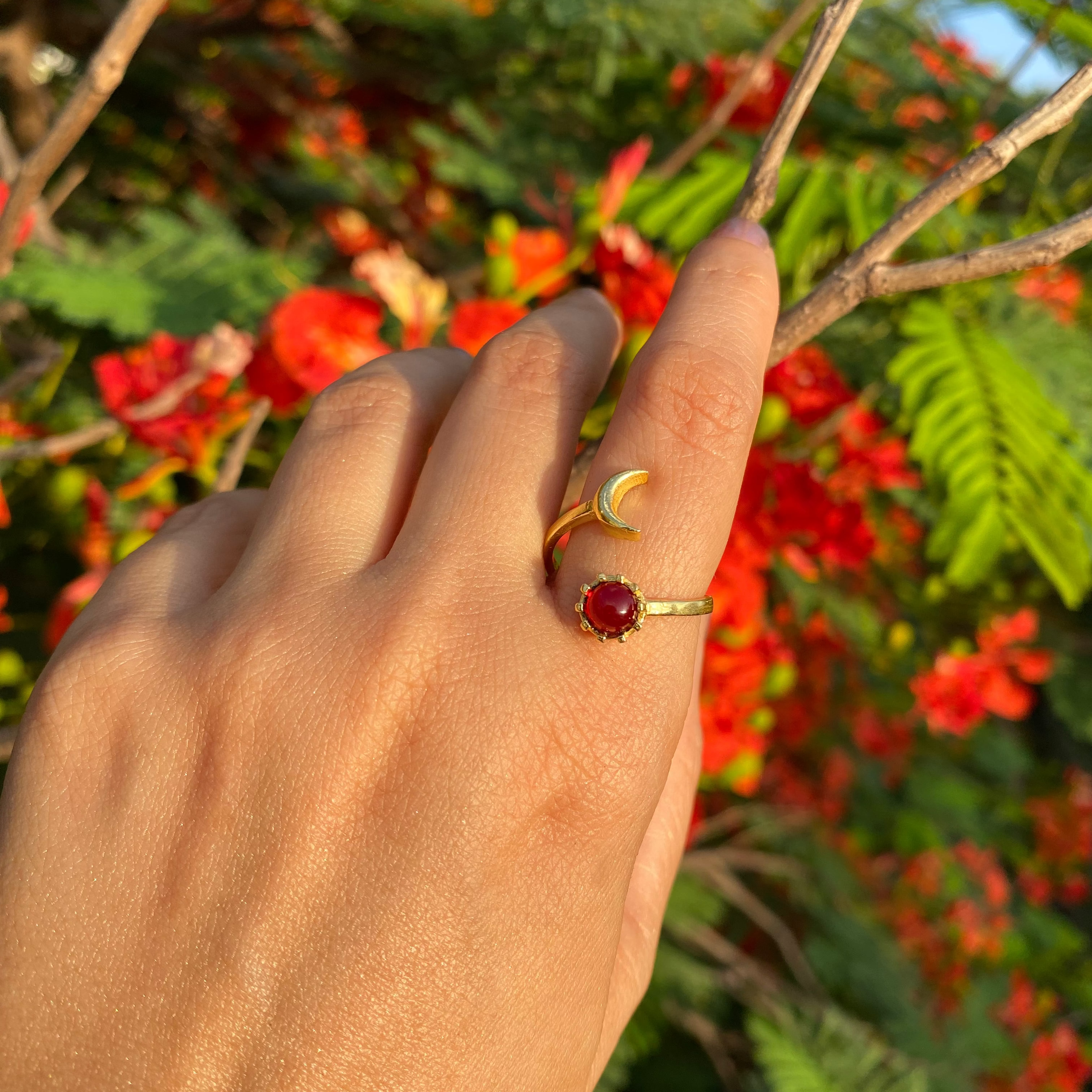 Luna Bloom Adjustable Ring - Dark Pink
