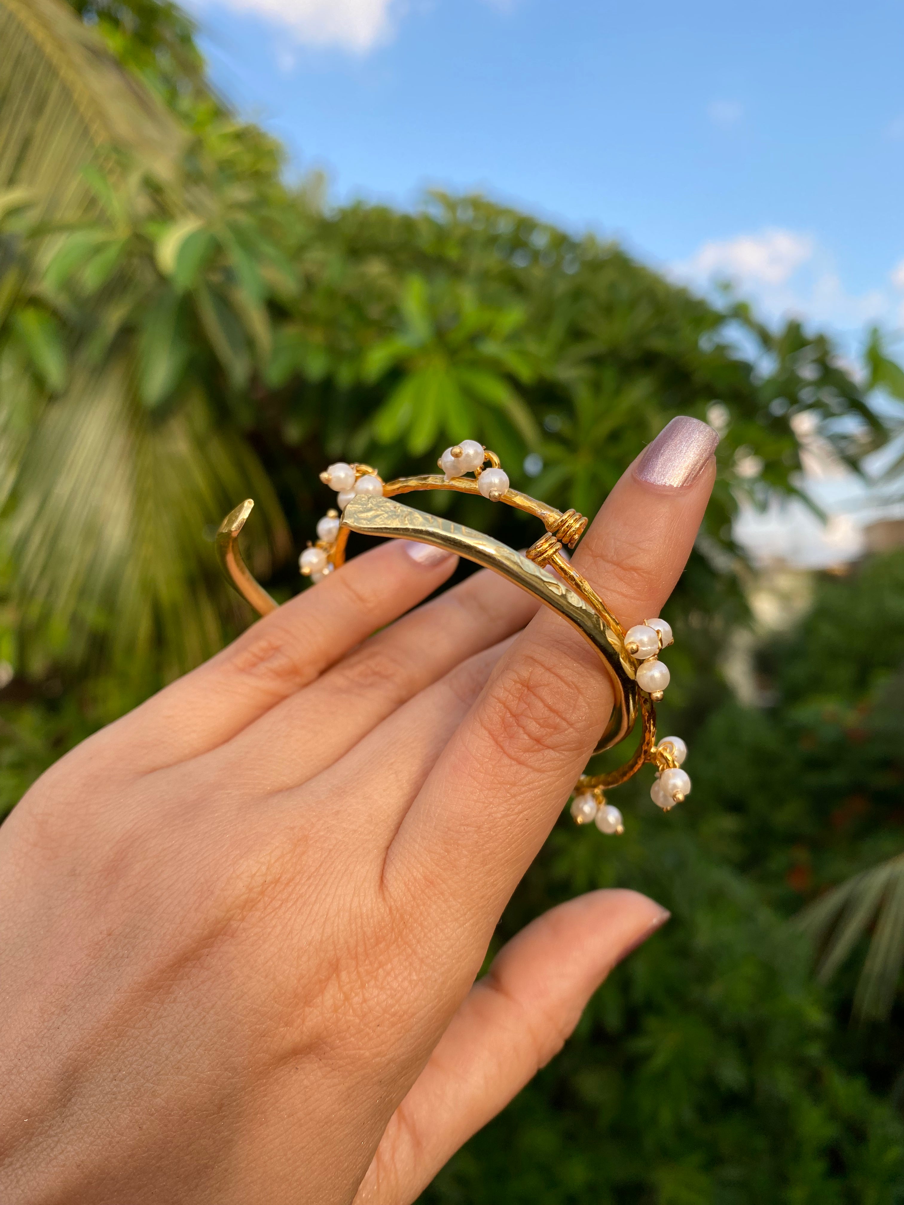 Textured Gold & Pearl Droplet Stack (Set of 2)