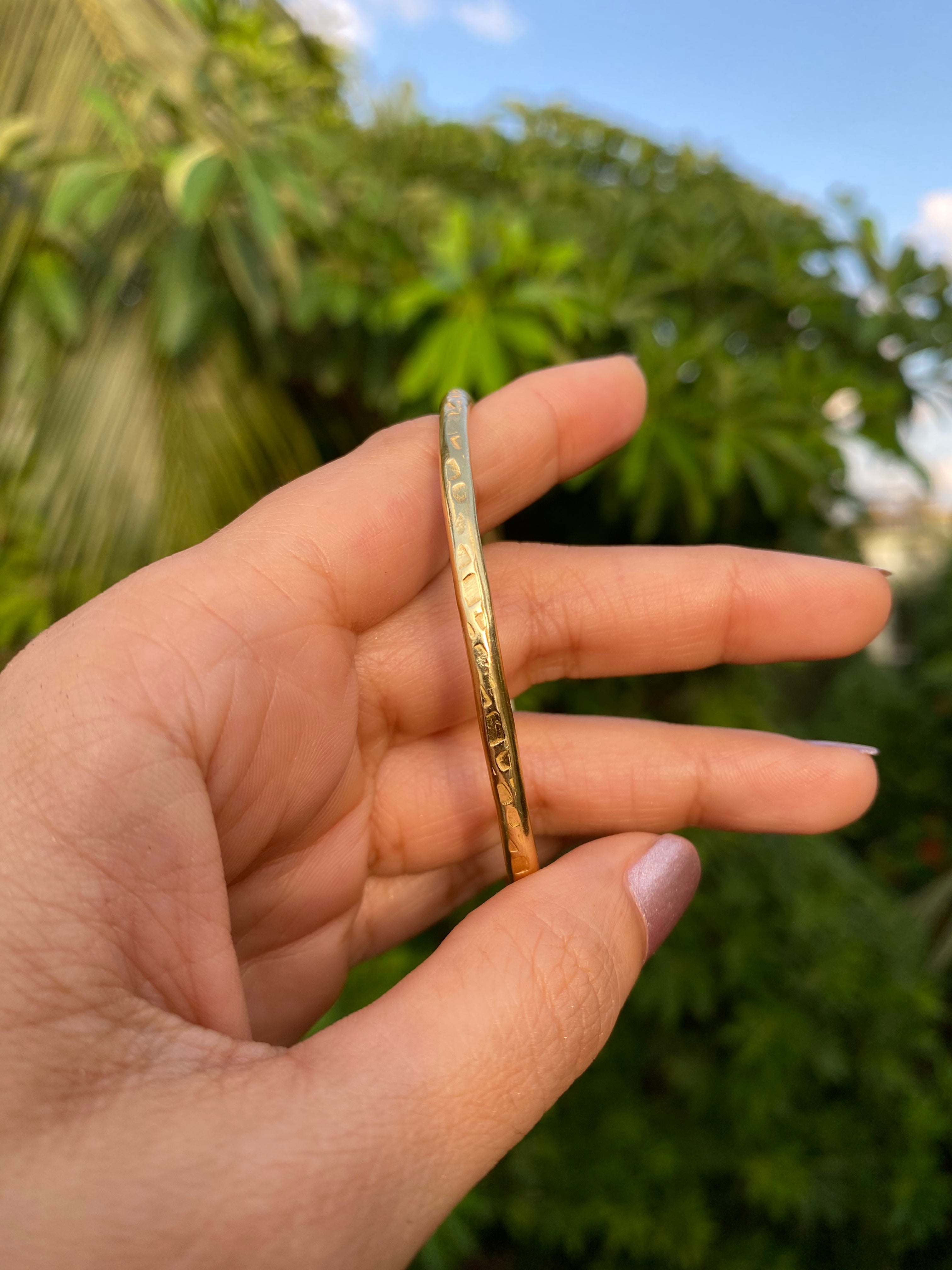 Slim Hammered Open Bangle