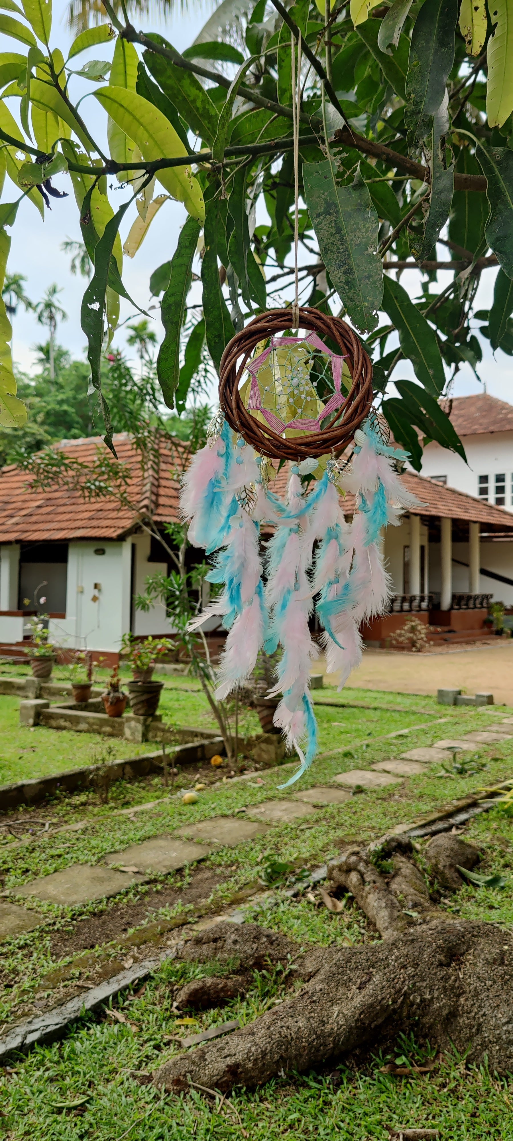 Cane Wreath Dreamcatcher - Pink & Sage