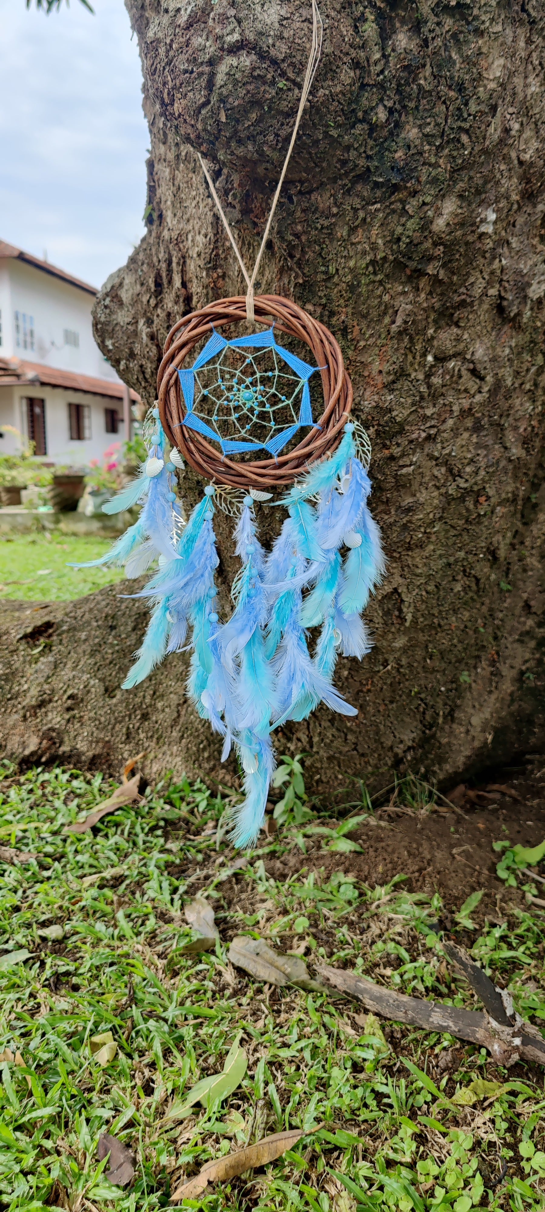 Cane Wreath Dreamcatcher - Pastel Blue & Turquoise