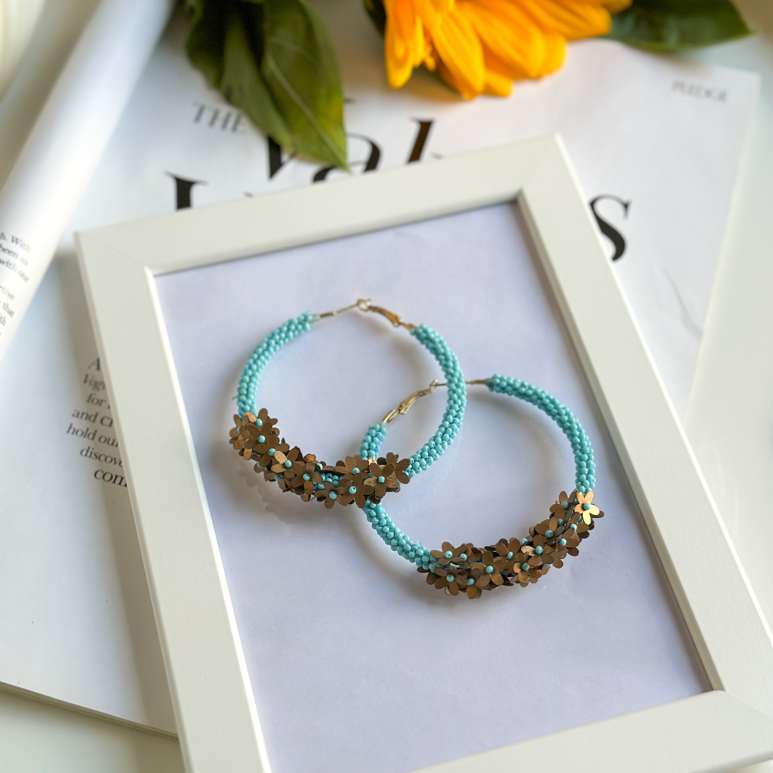 Turquoise Floral Hoops