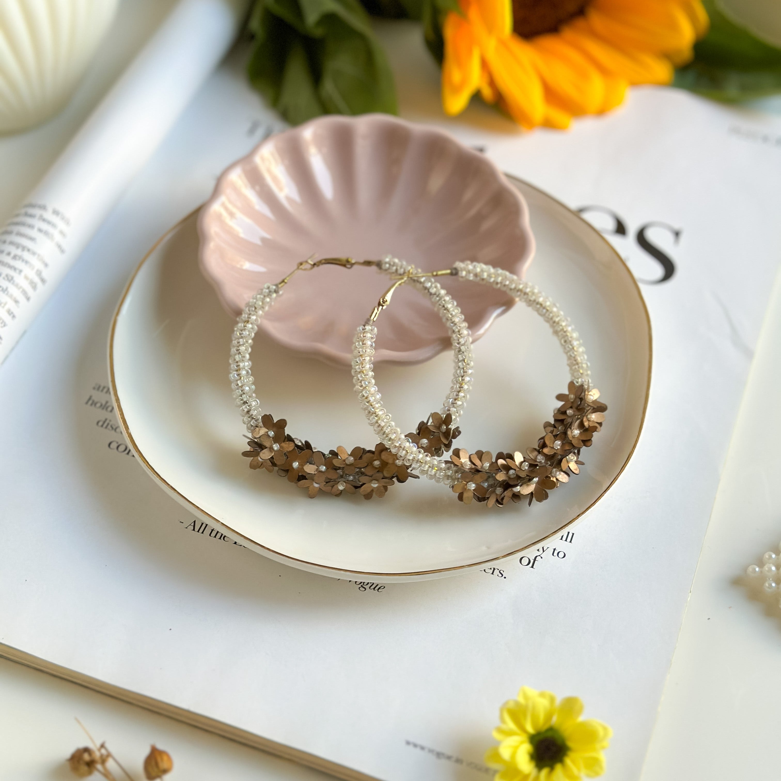 White Floral Hoops