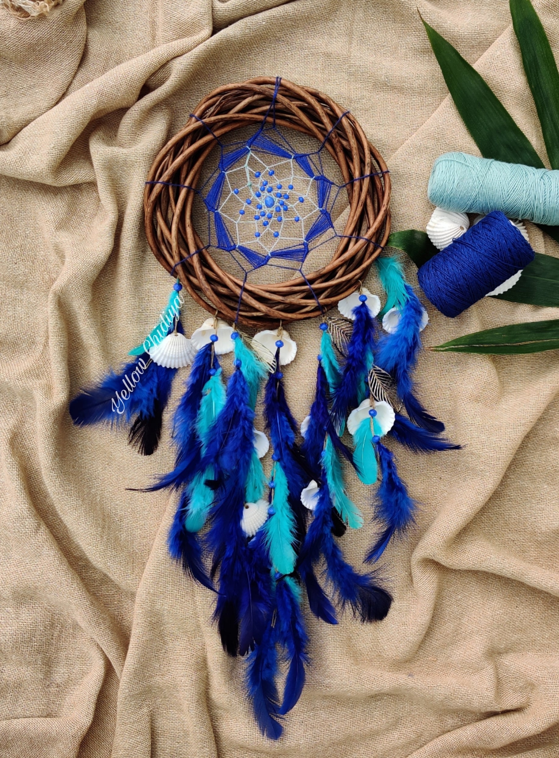 Cane Wreath Dreamcatcher - Turquoise and Blue