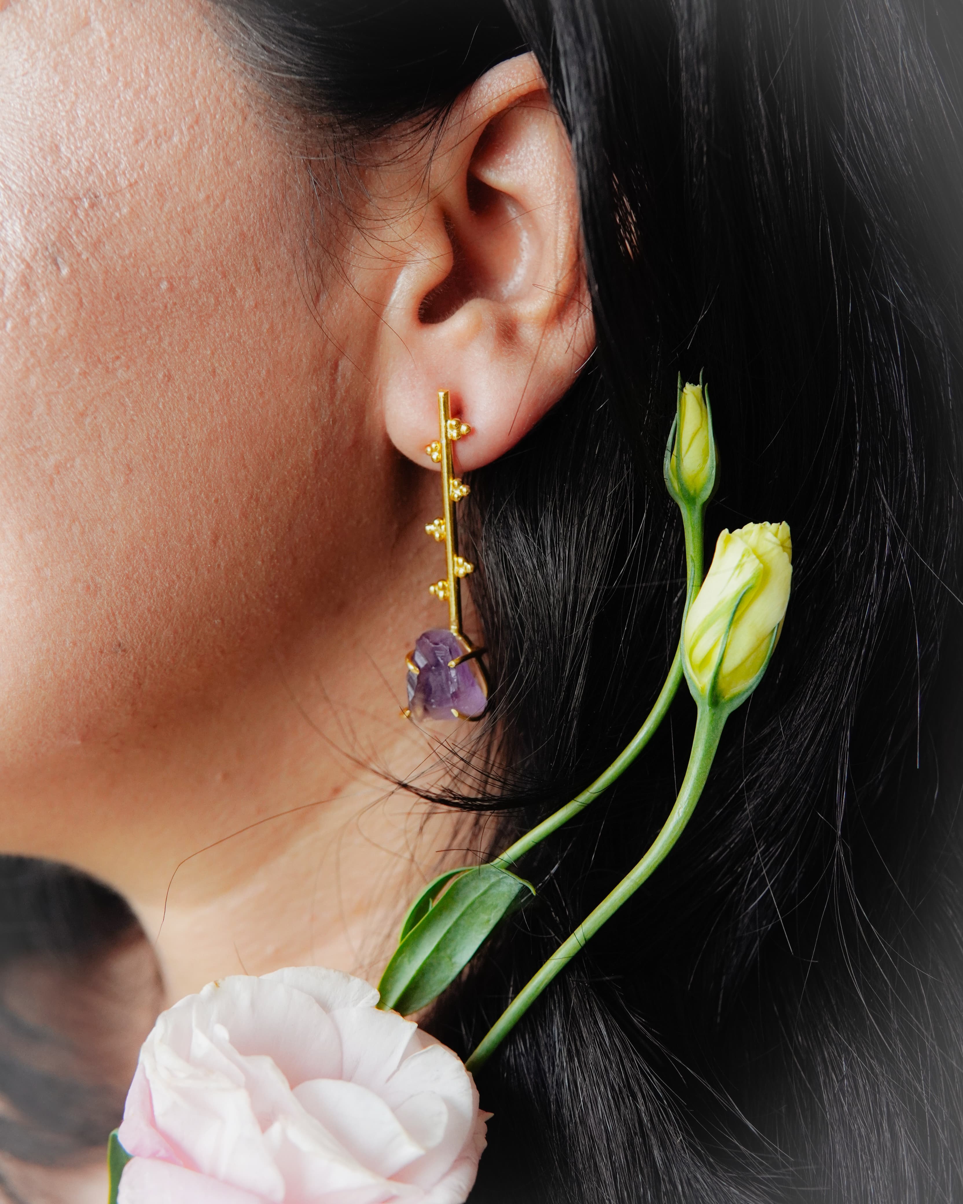 Zigzag Druzy Earrings - Purple