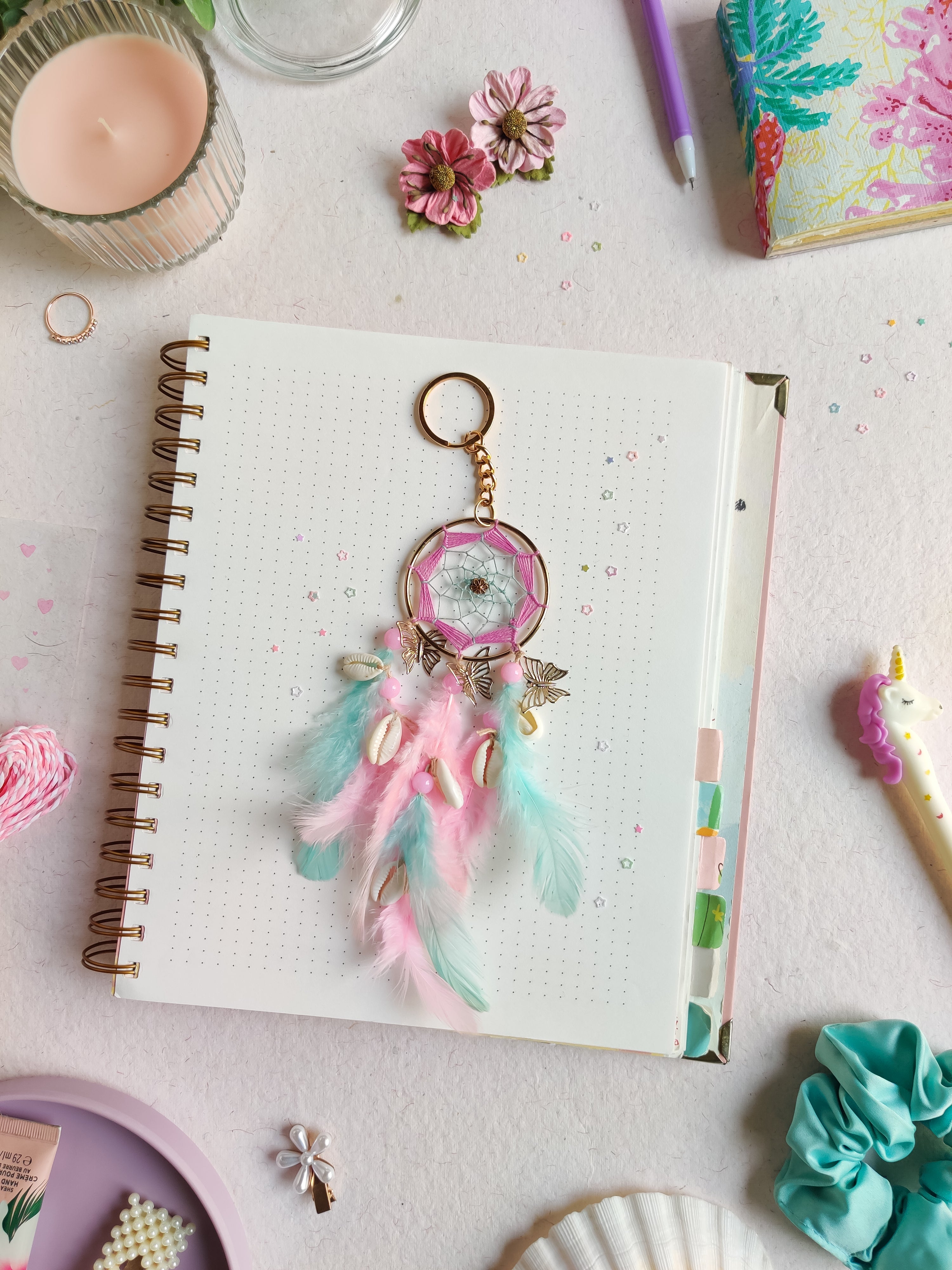 Pastel Pink and Sage Dreamcatcher Keychain