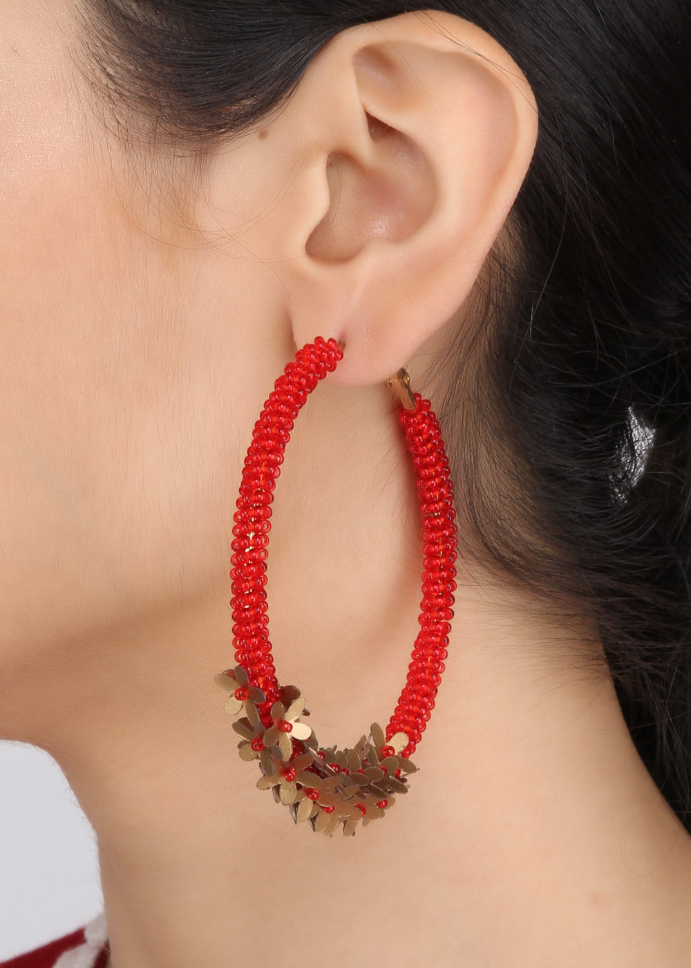 Red Floral Hoops