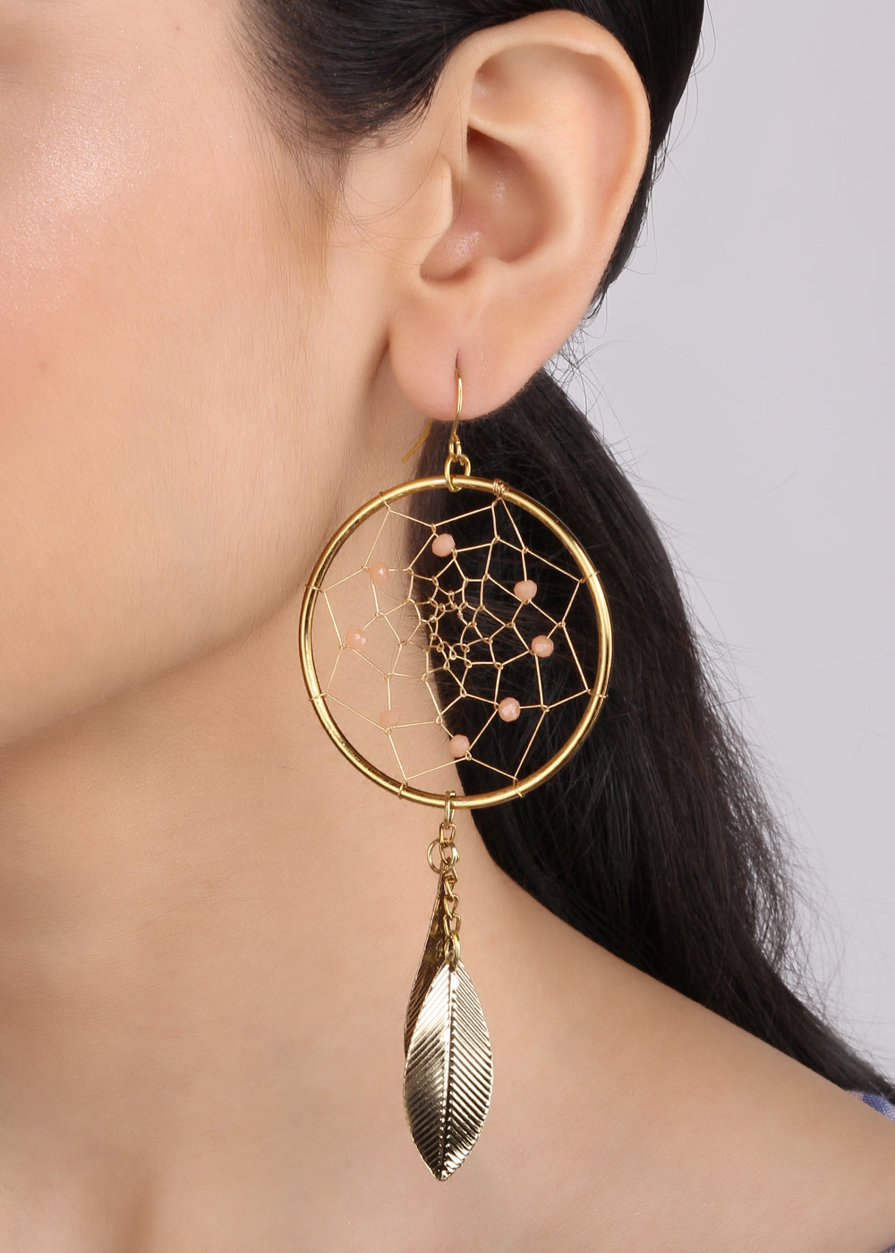 Beige Dreamcatcher Dangler Earrings