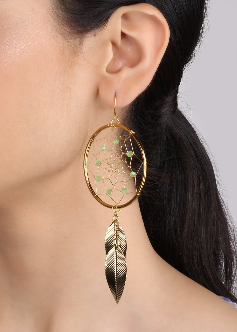 Green Dreamcatcher Dangler Earrings