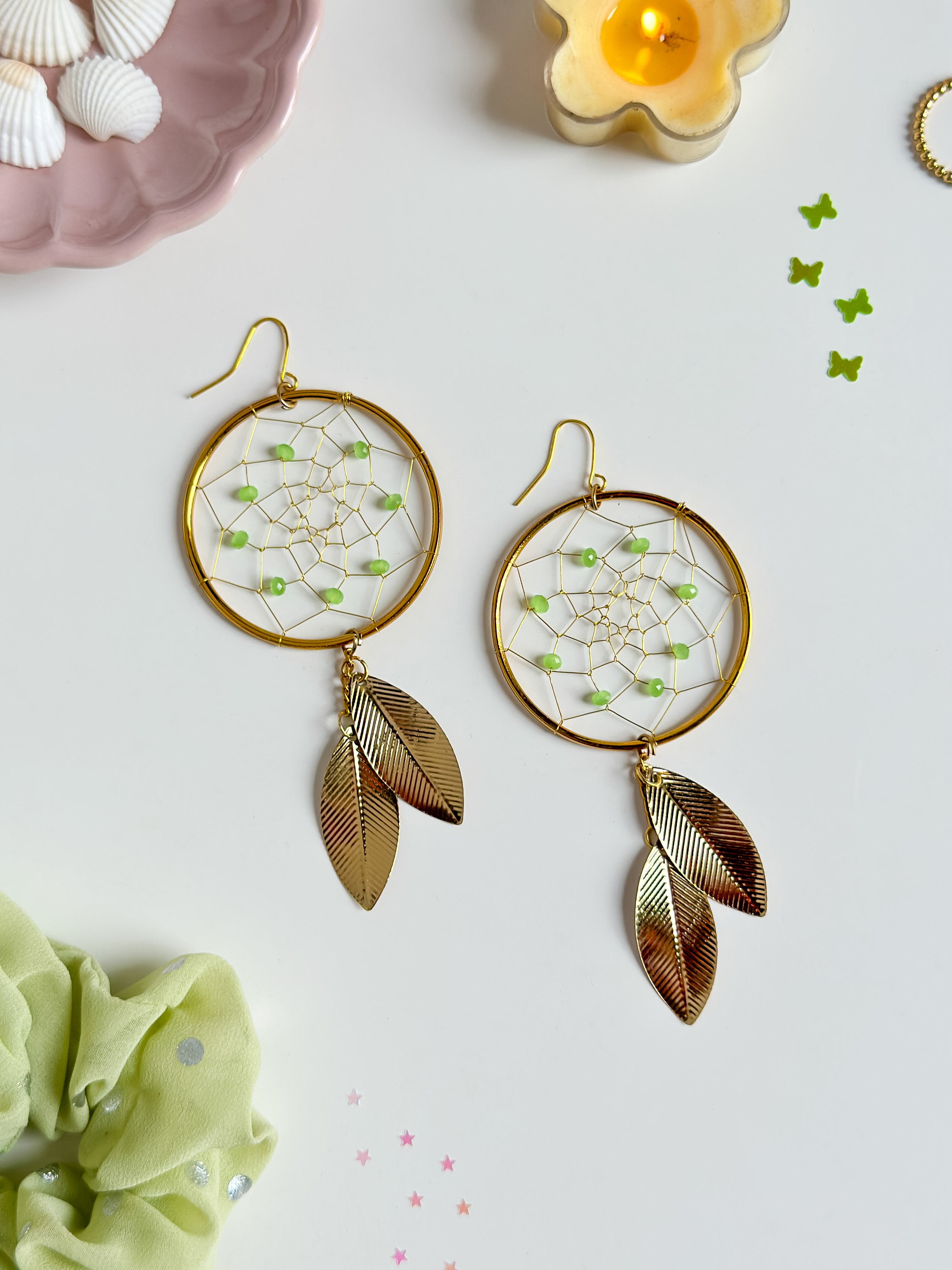 Green Dreamcatcher Dangler Earrings