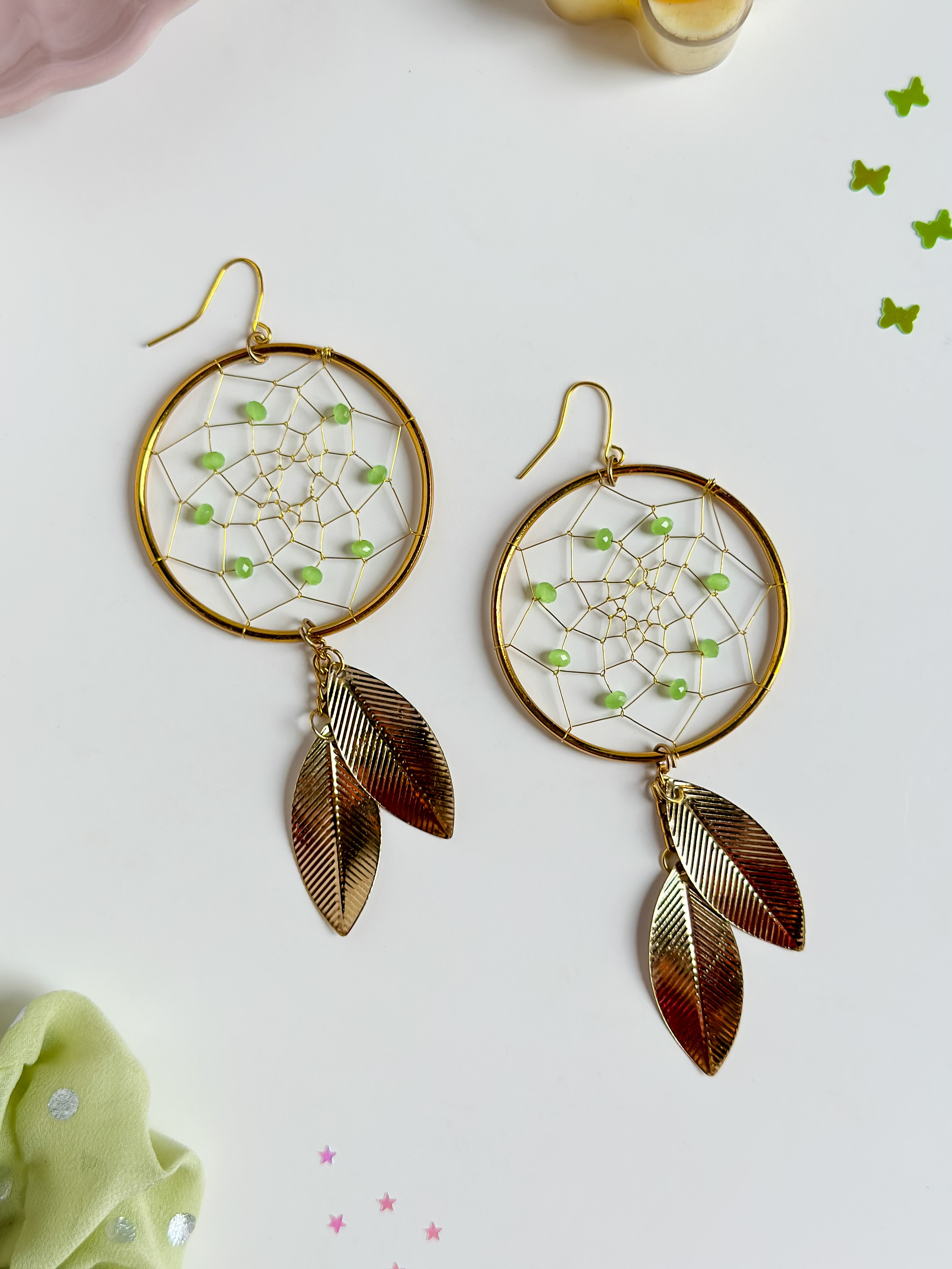 Green Dreamcatcher Dangler Earrings