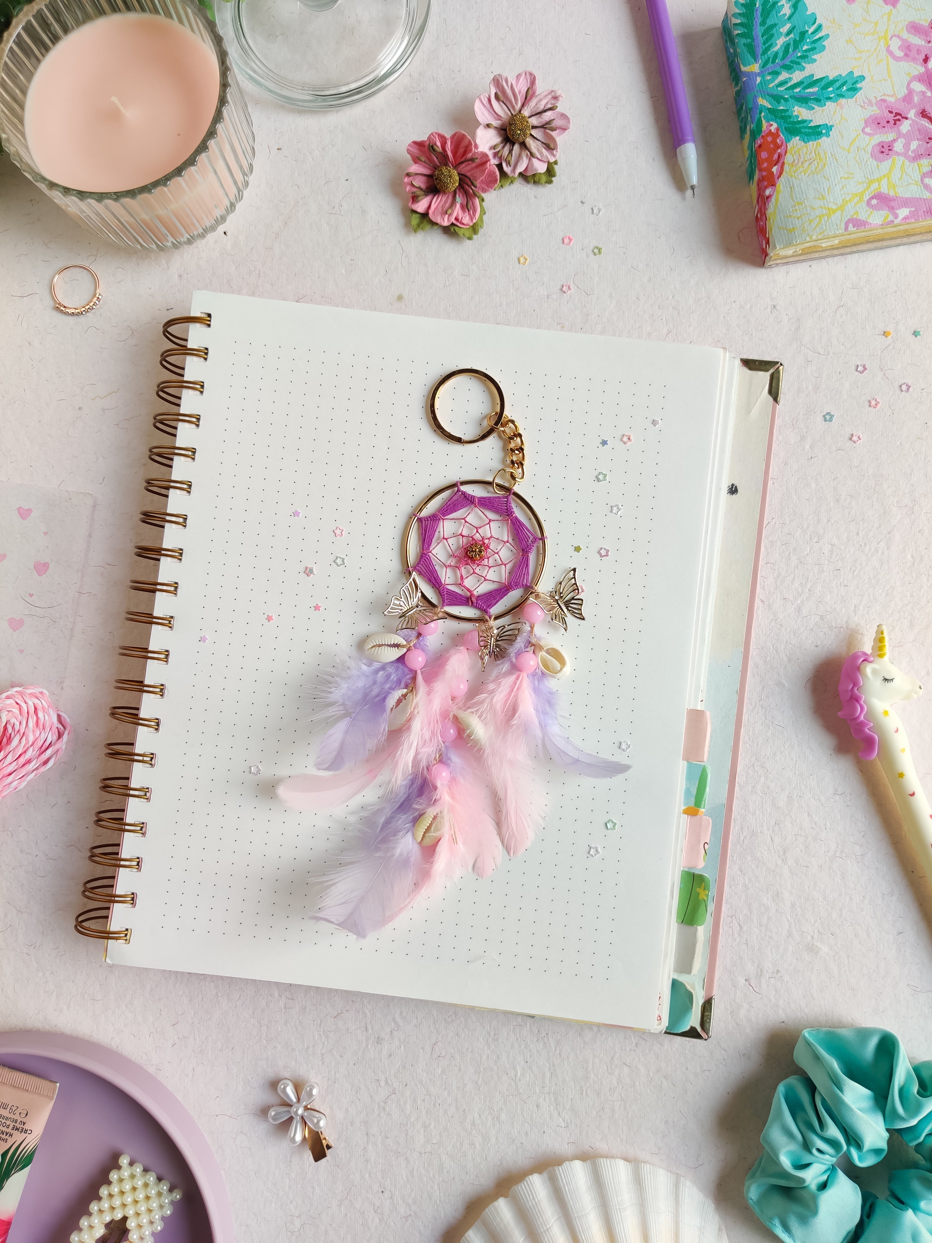 Pastel Pink and Lilac Dreamcatcher Keychain