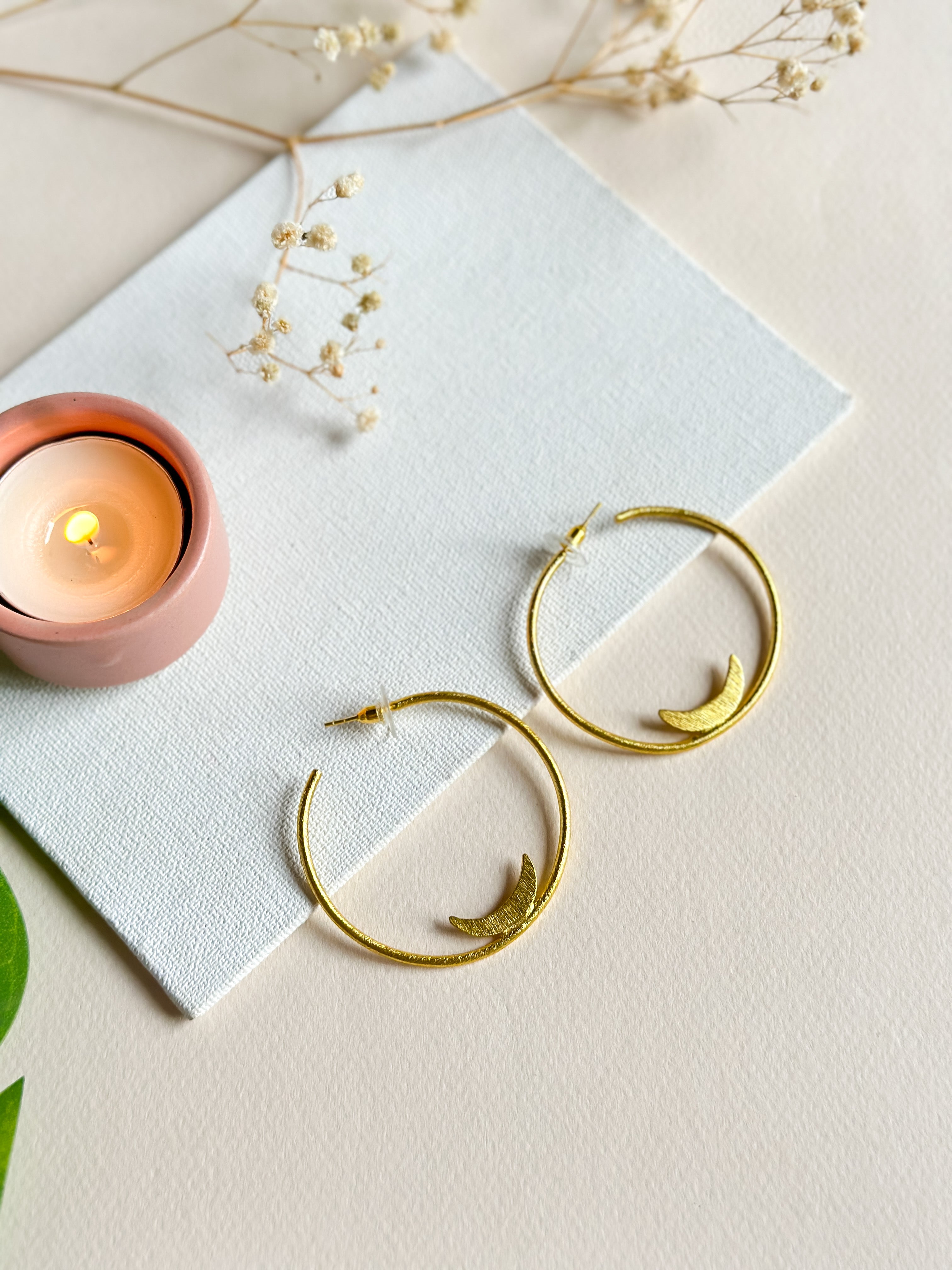 Crescent moon clearance hoop earrings