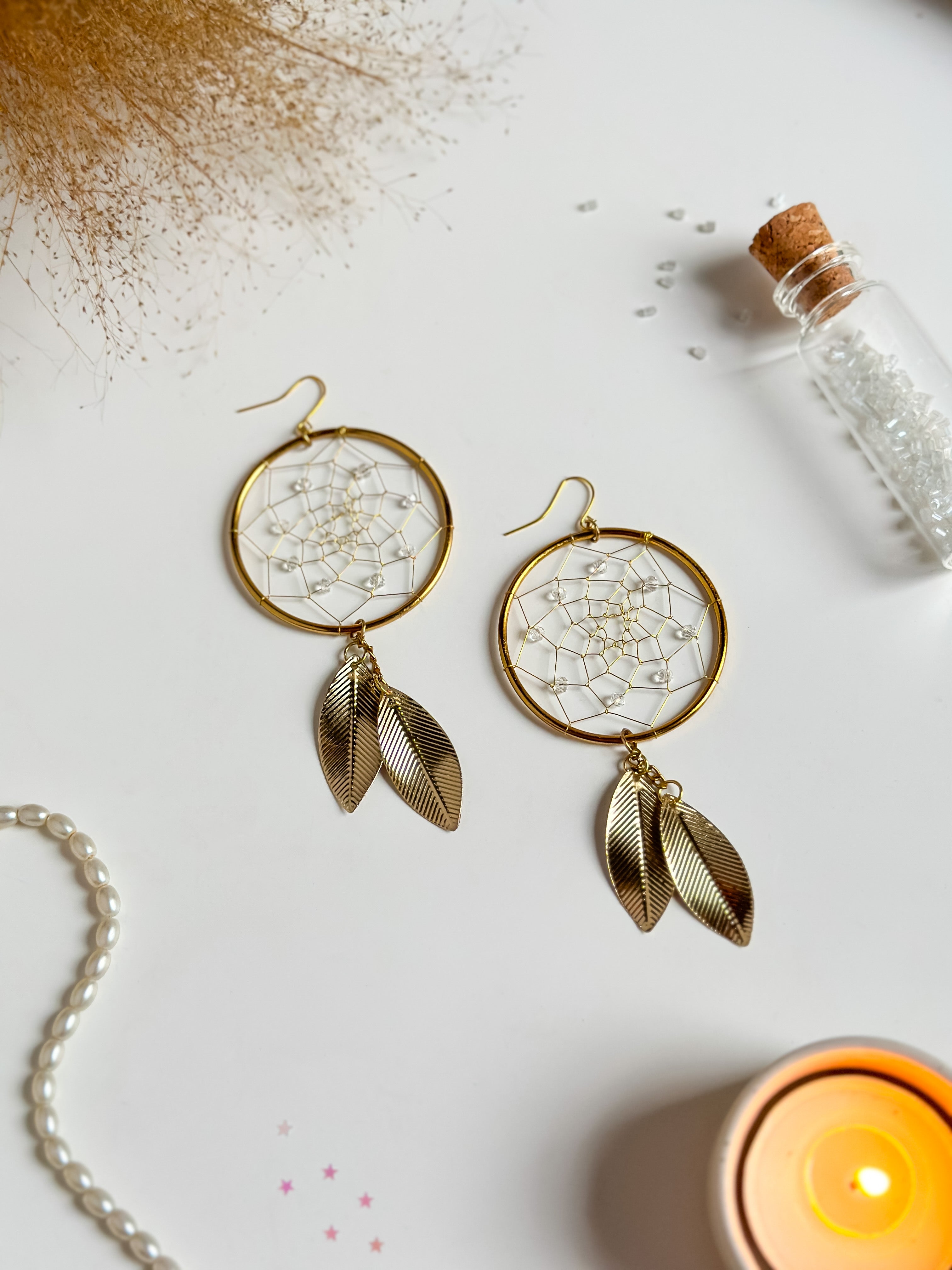 Gold Dreamcatcher Dangler Earrings