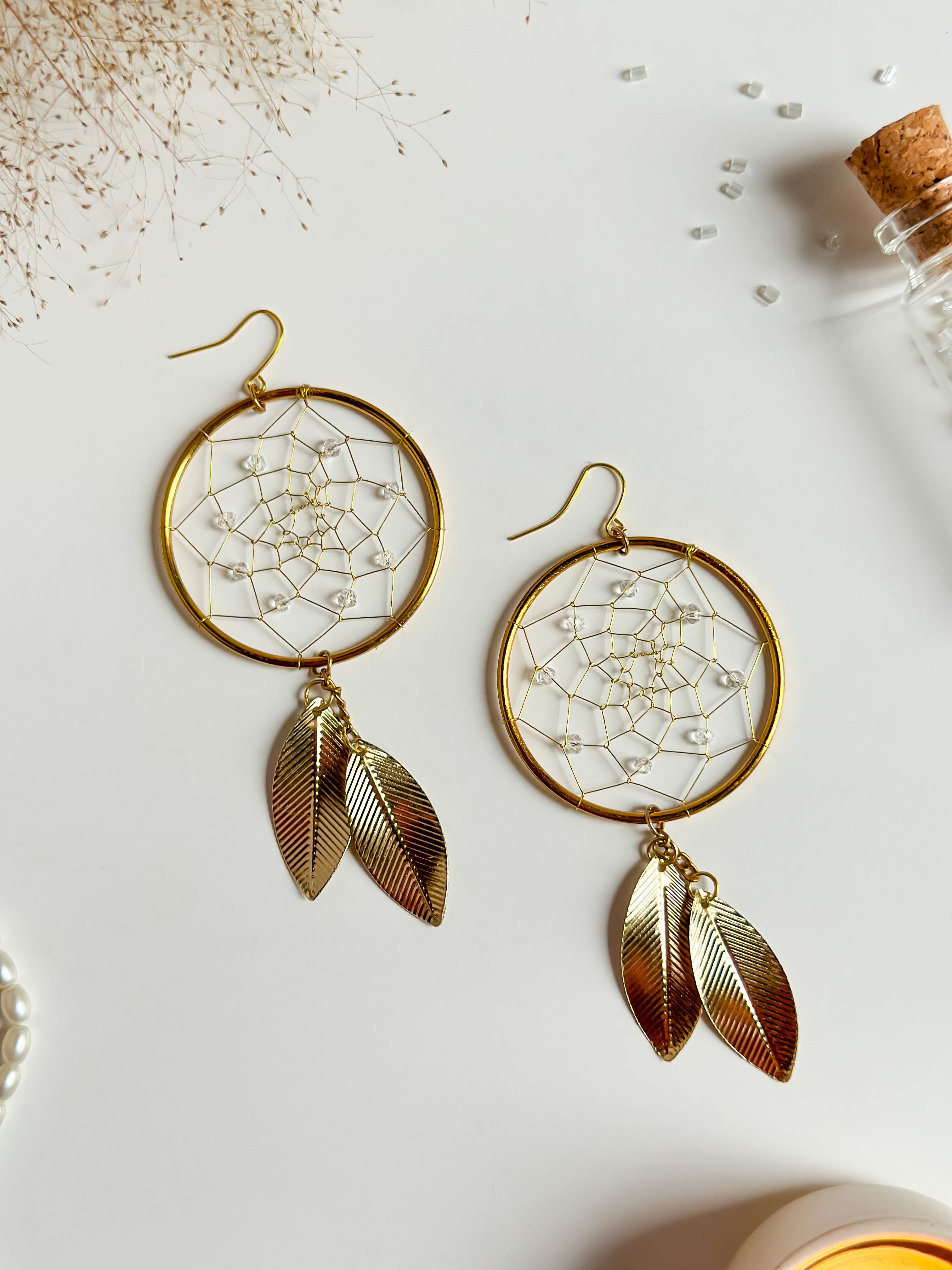 Gold Dreamcatcher Dangler Earrings