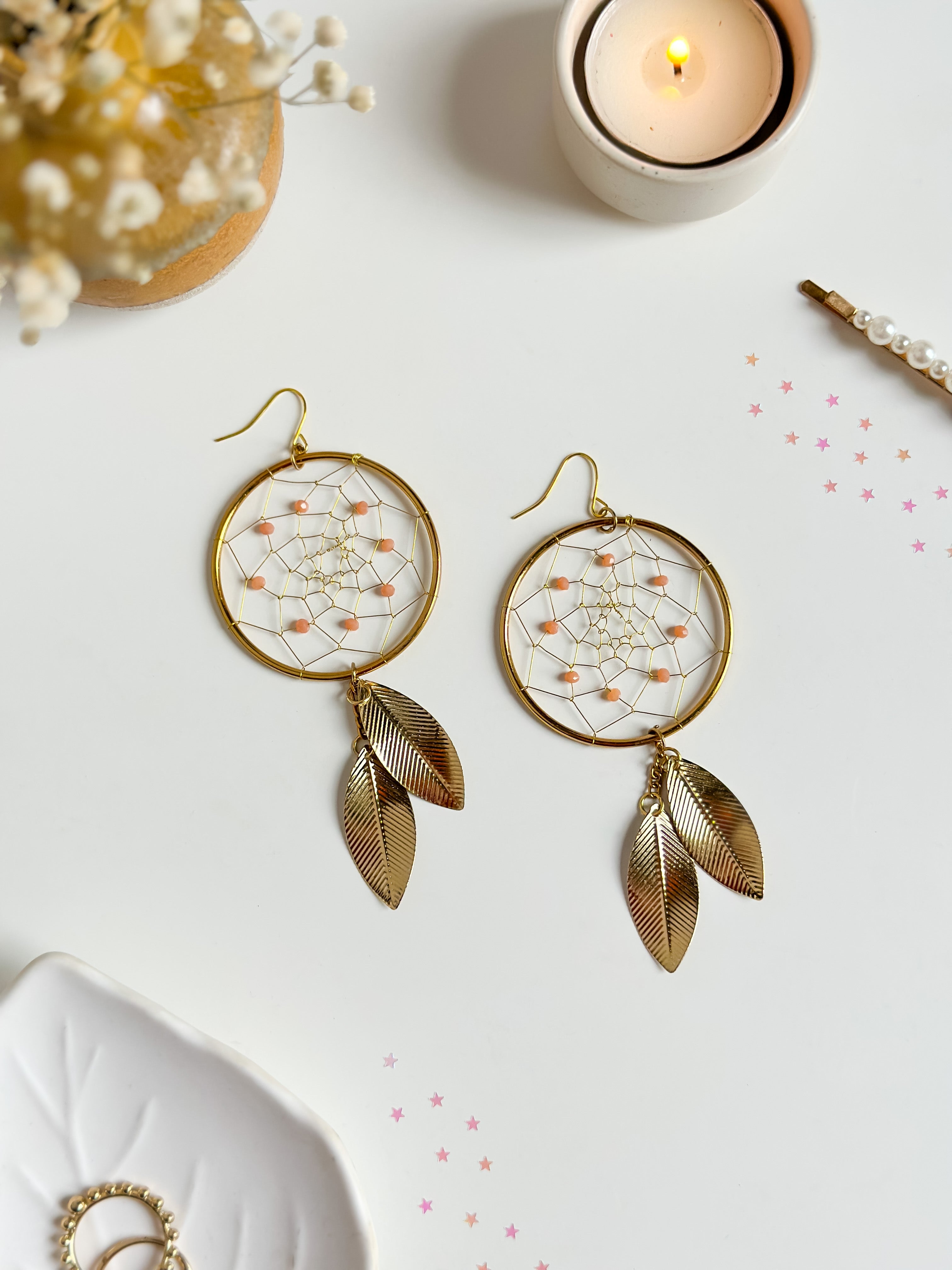 Beige Dreamcatcher Dangler Earrings