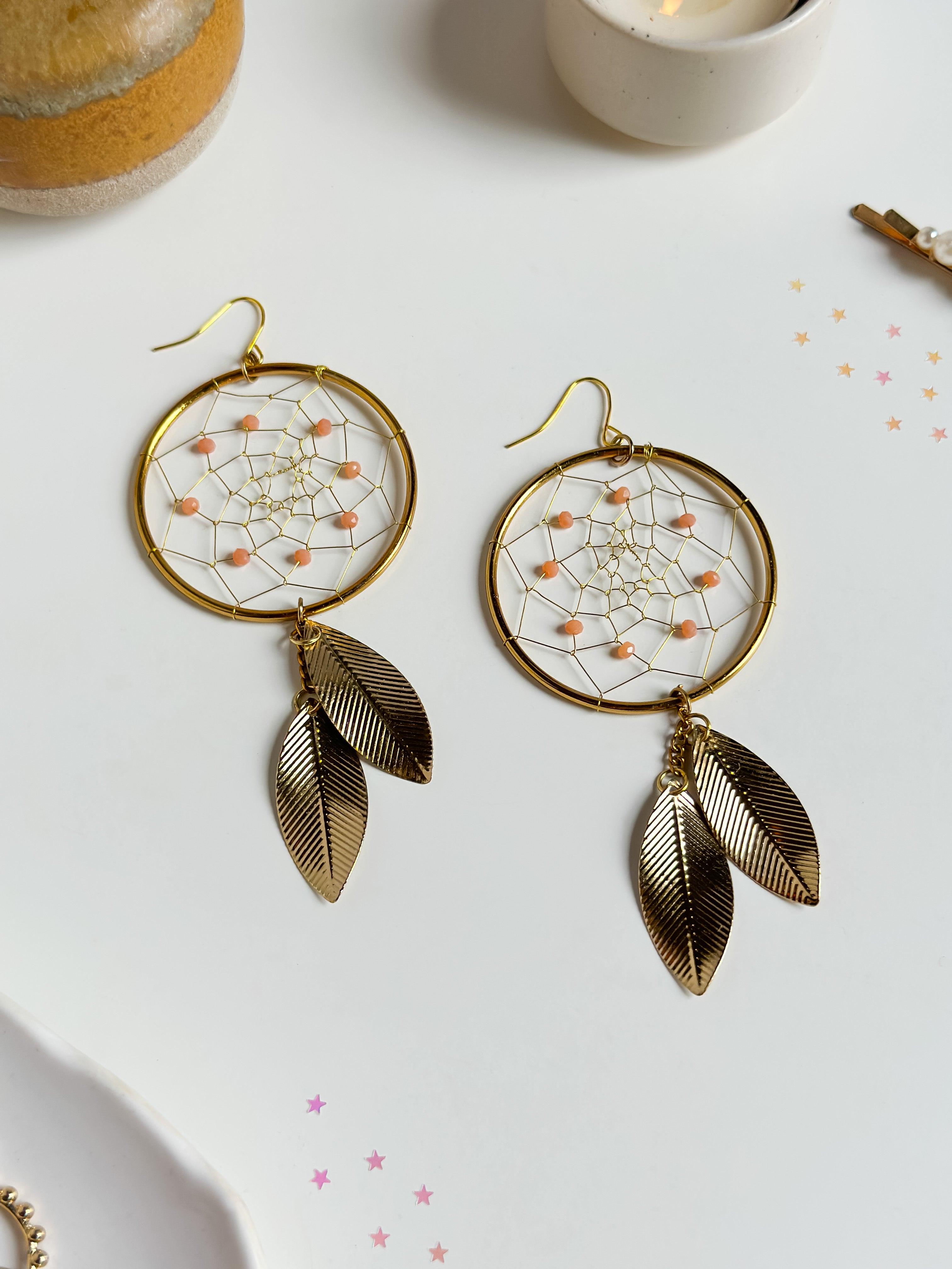 Beige Dreamcatcher Dangler Earrings