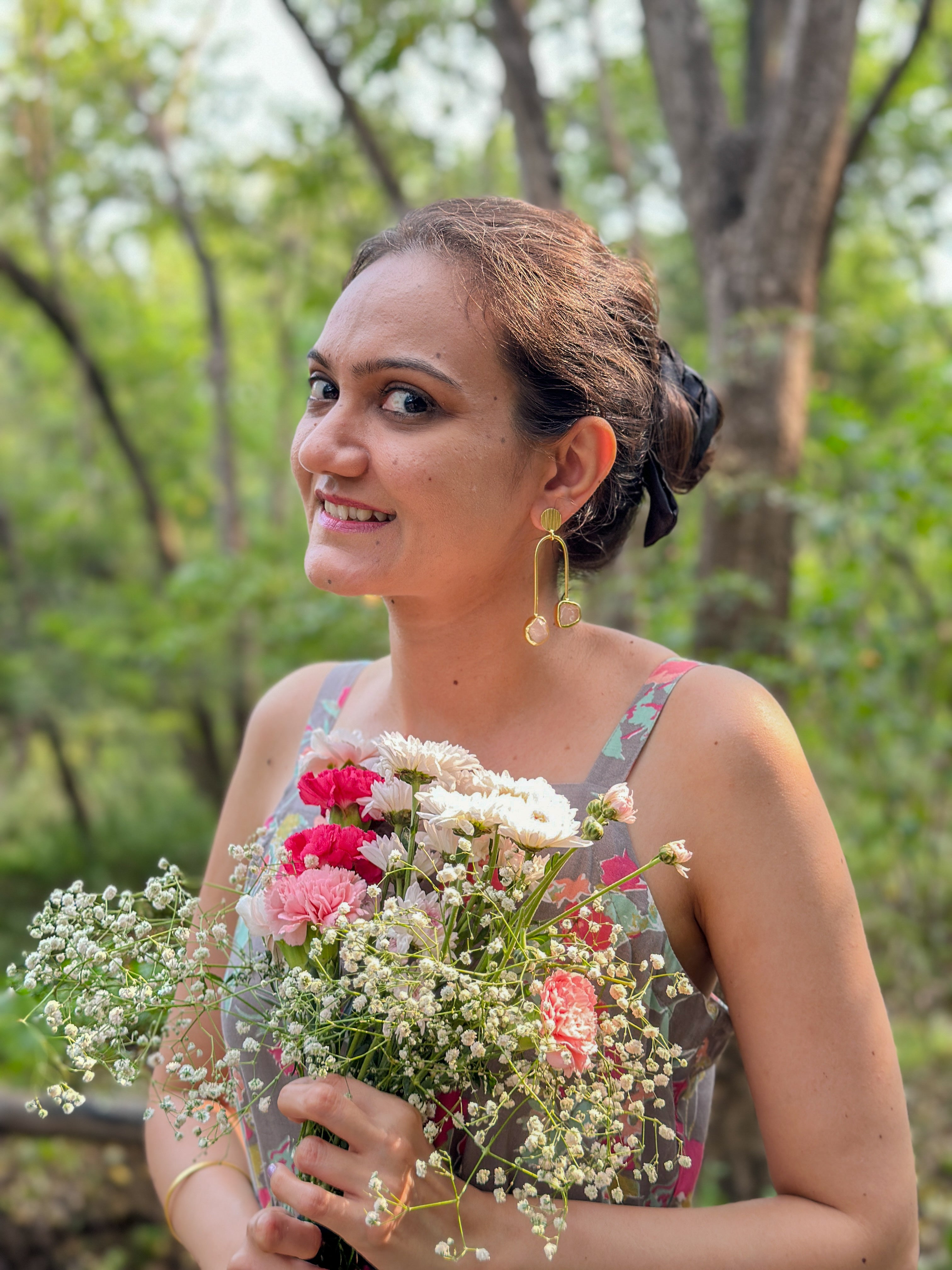 Jashn - Inverted Earrings (Rose Quartz)