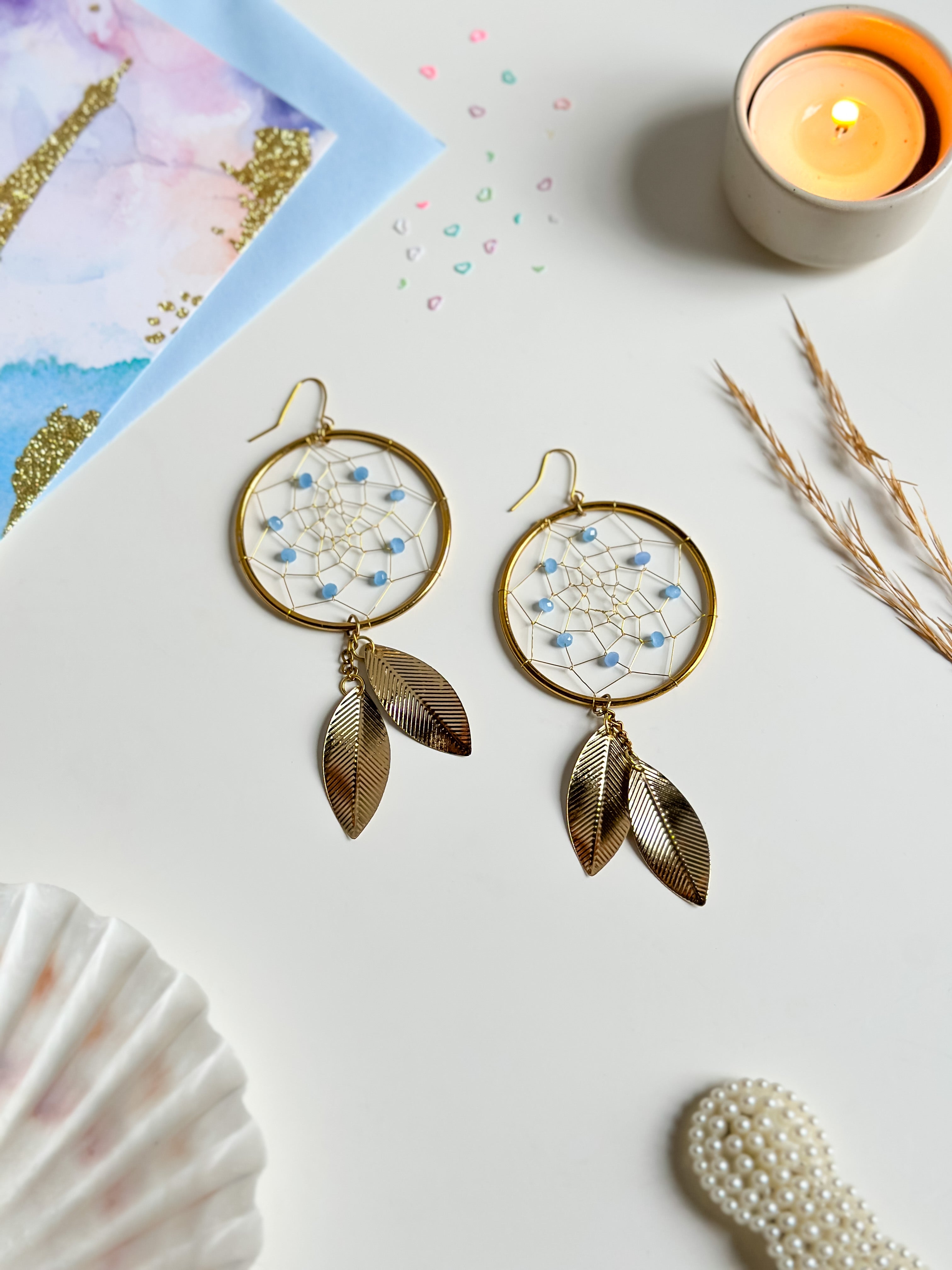 Powder Blue Dreamcatcher Dangler Earrings