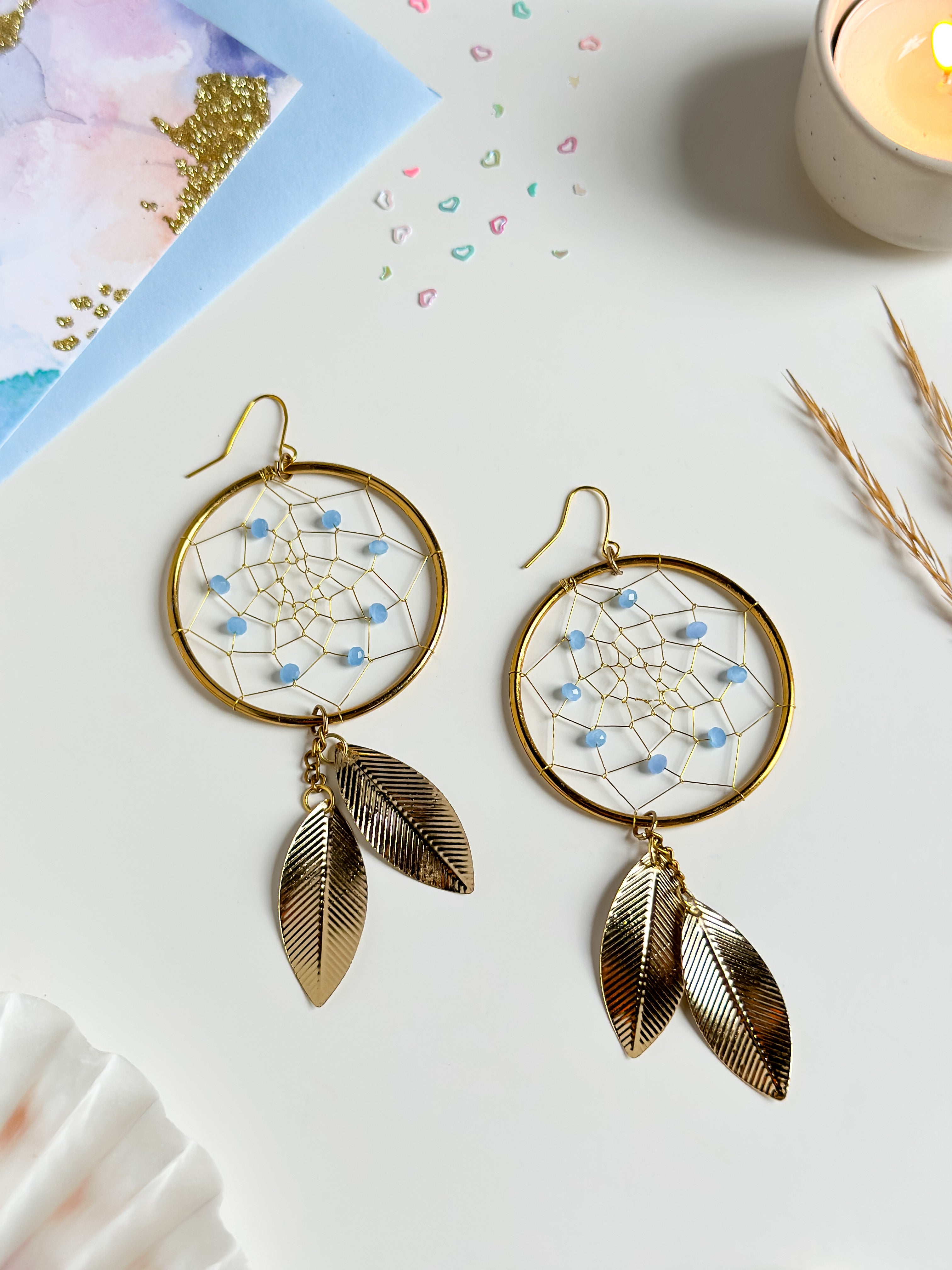 Powder Blue Dreamcatcher Dangler Earrings