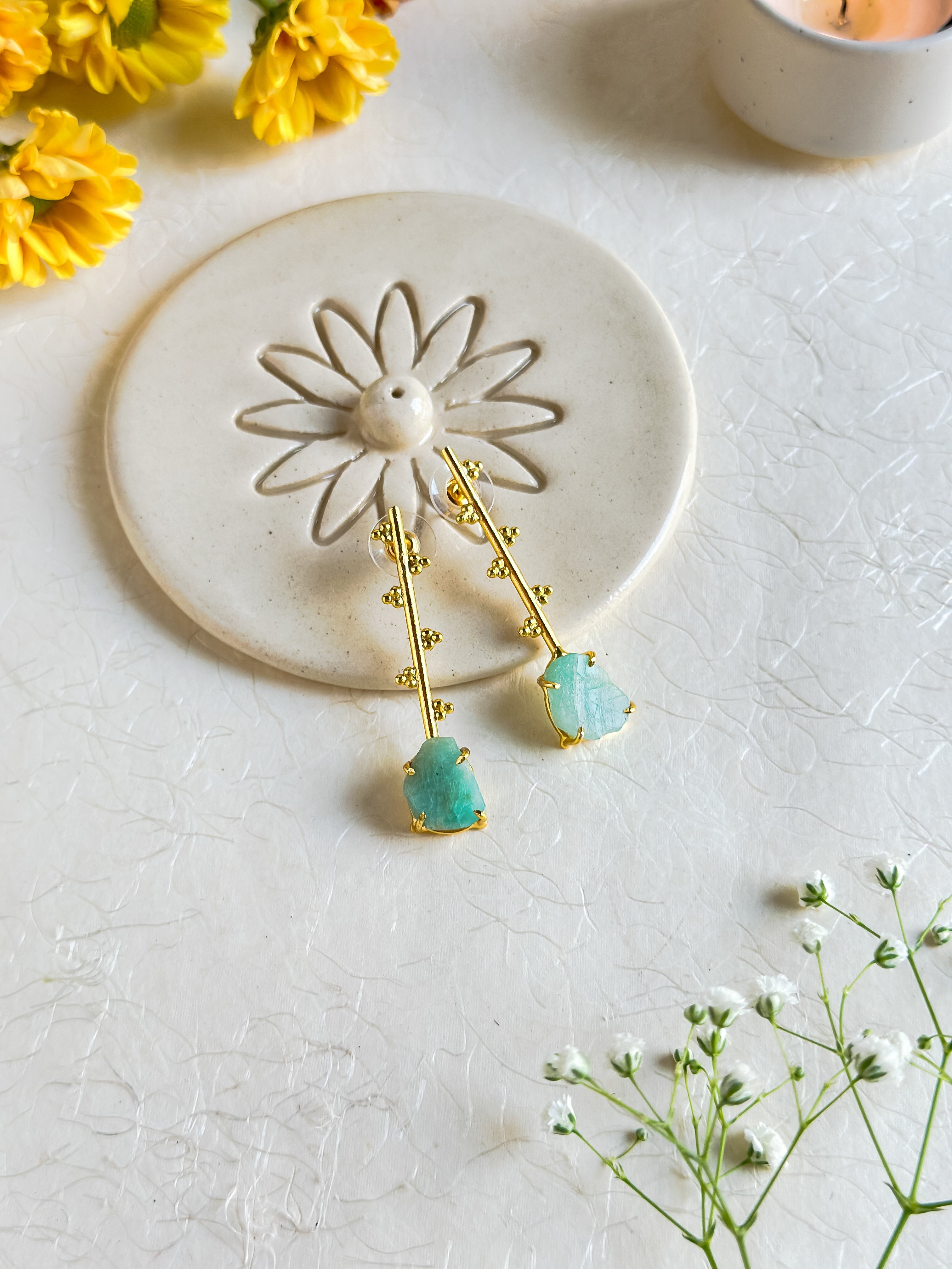 Zigzag Druzy Earrings - Turquoise