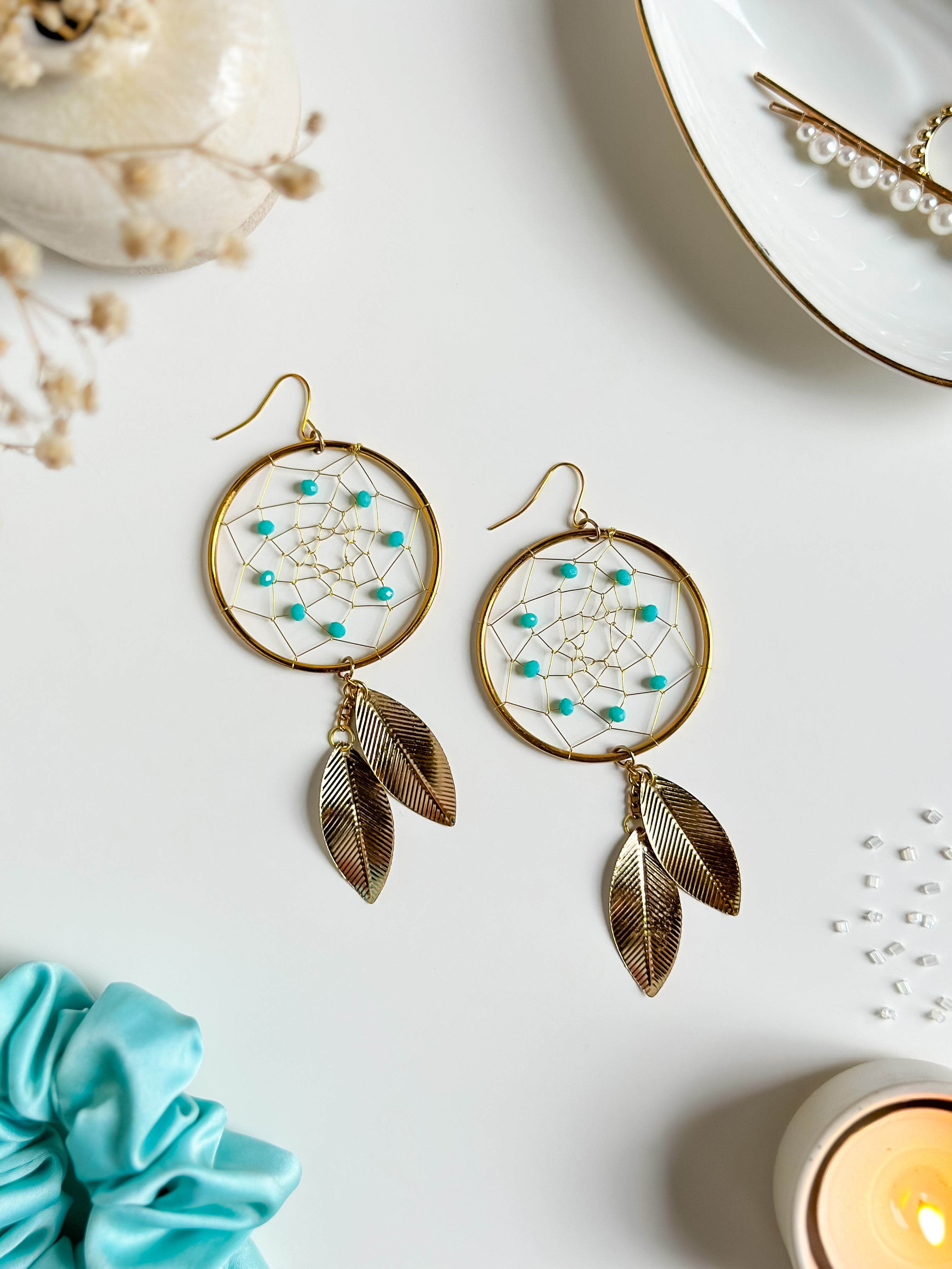 Turquoise Dreamcatcher Dangler Earrings