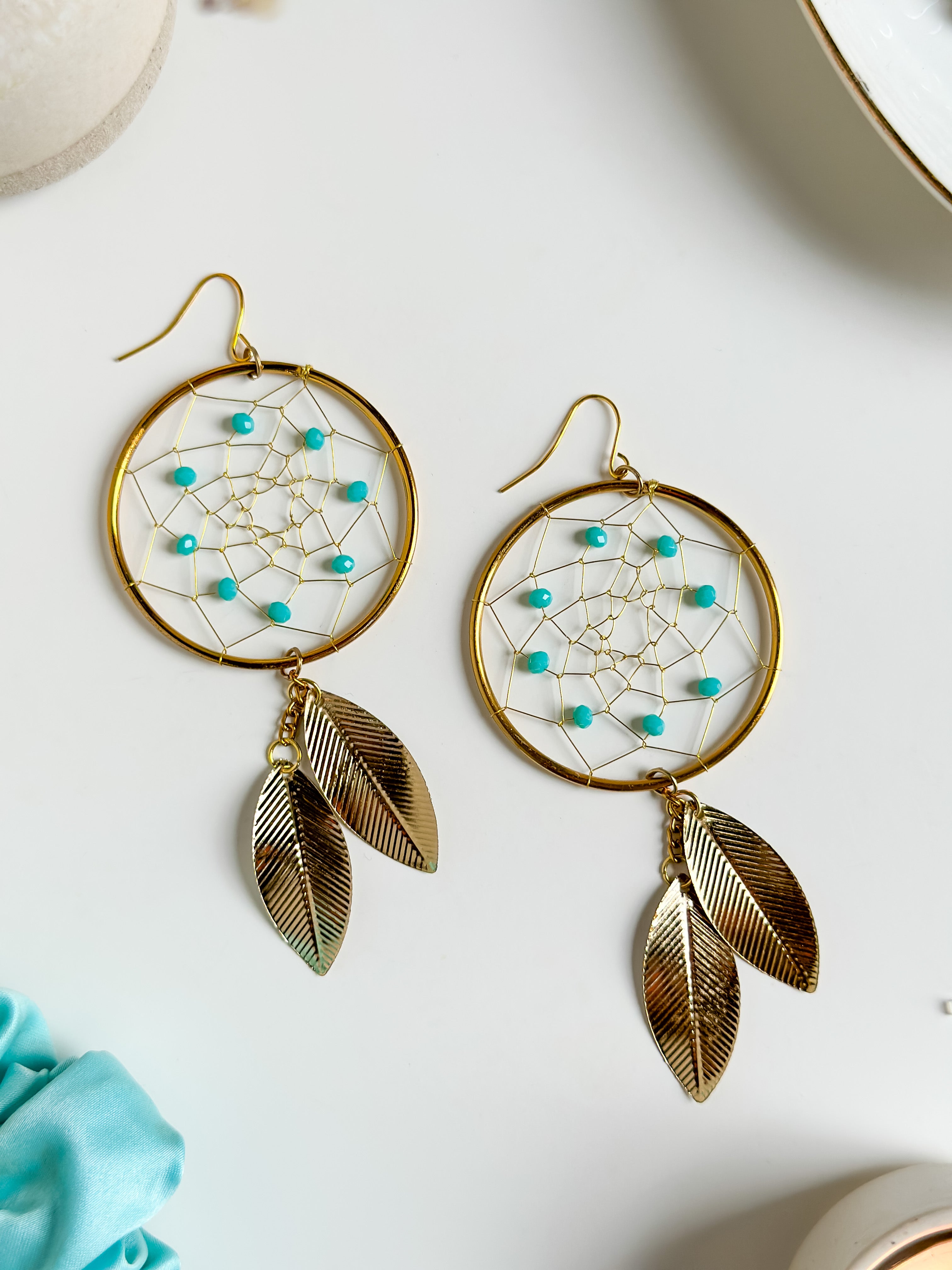 Turquoise Dreamcatcher Dangler Earrings