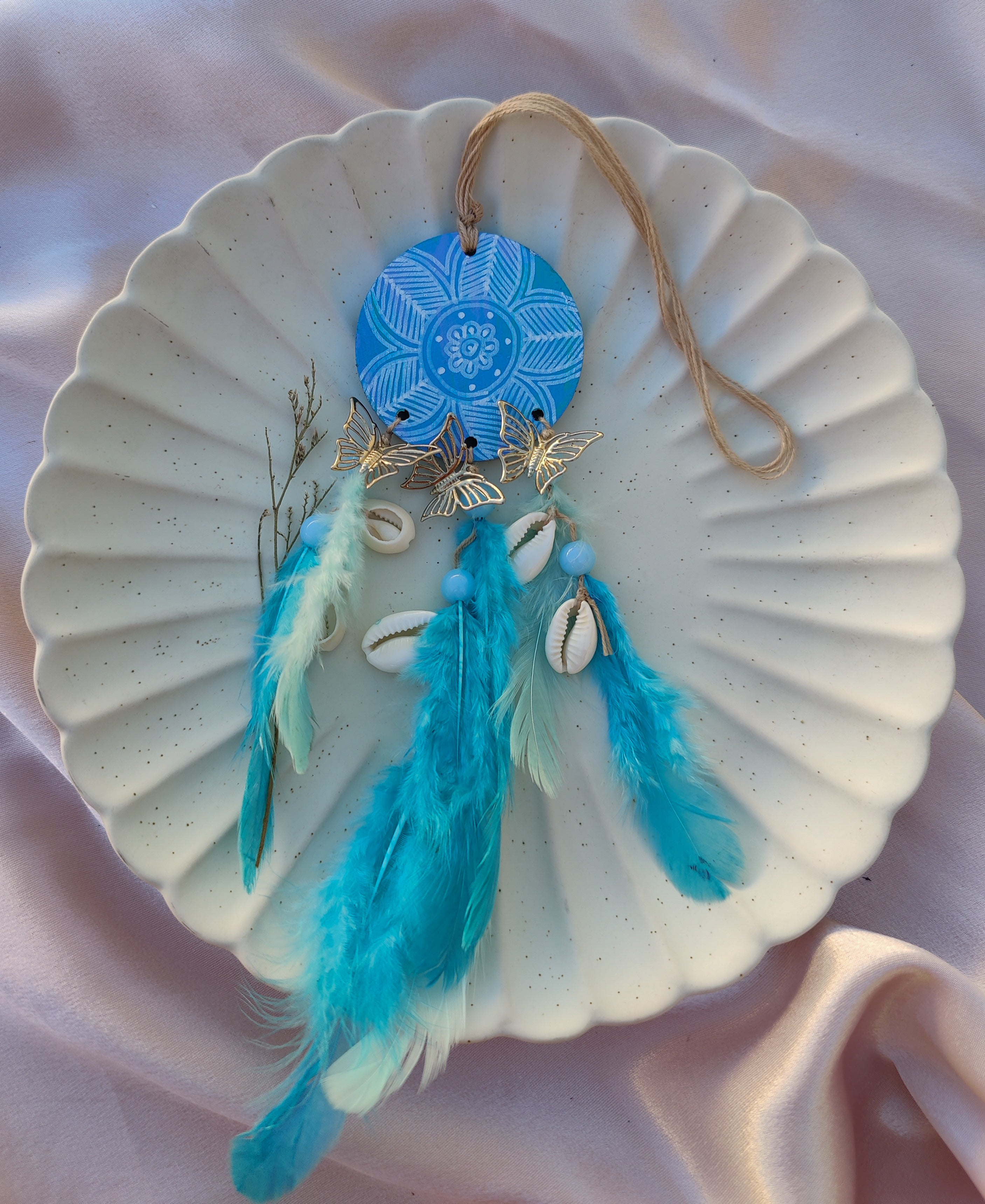 Charu Hand-painted Dreamcatcher - Powder Blue & Turquoise