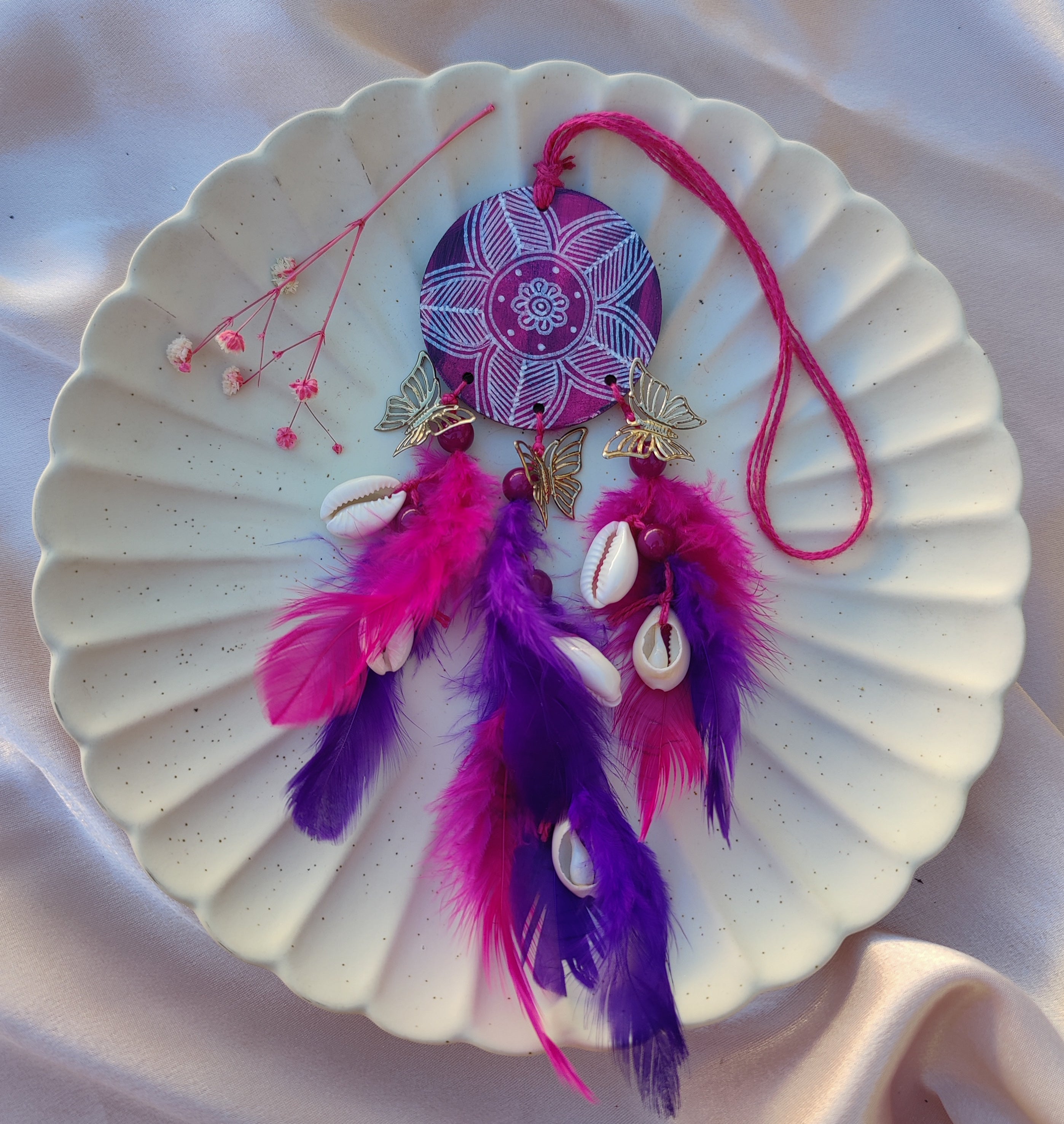 Charu Hand-painted Dreamcatcher - Pink & Purple