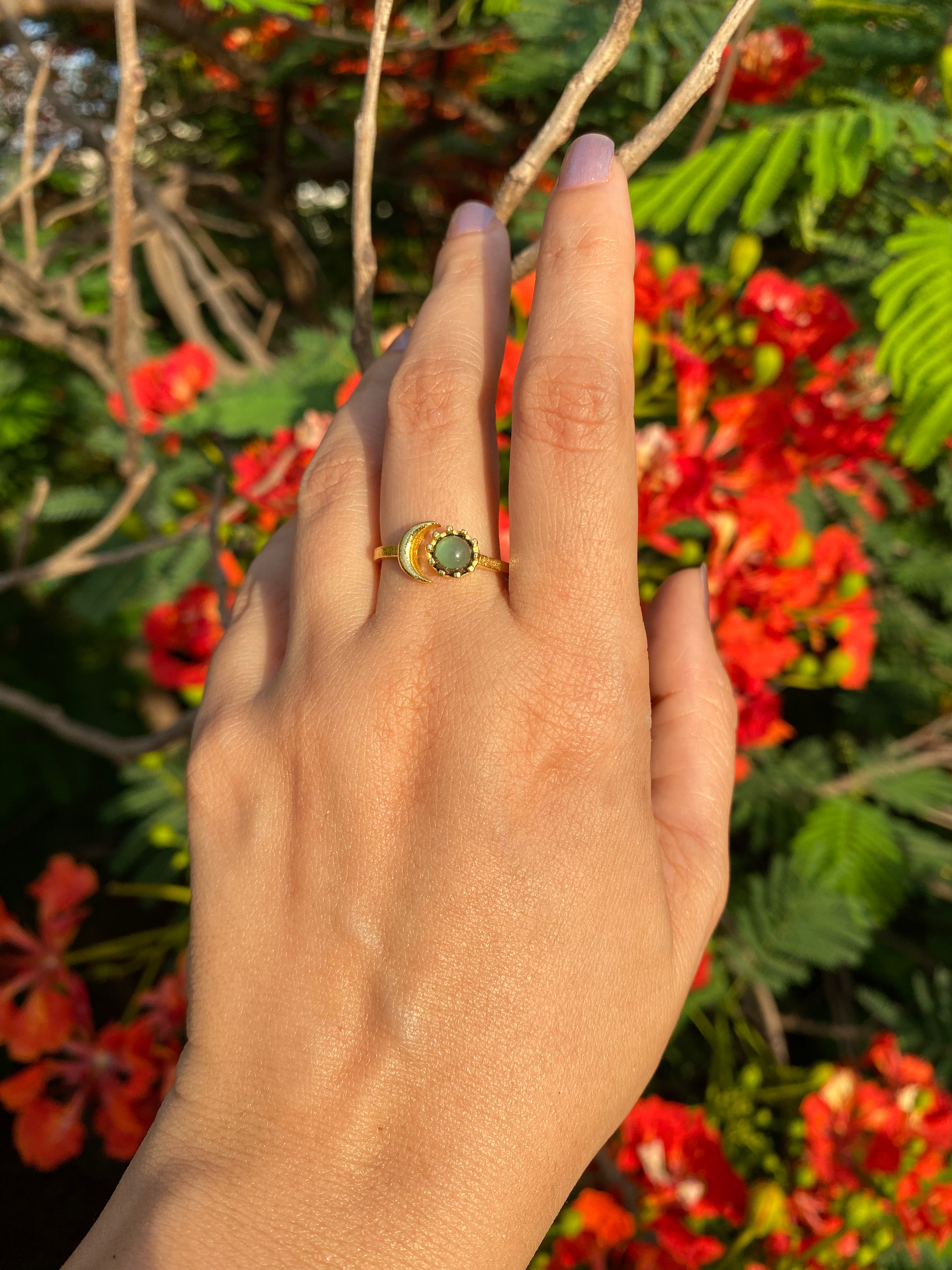 Luna Bloom Adjustable Ring - Sea Green