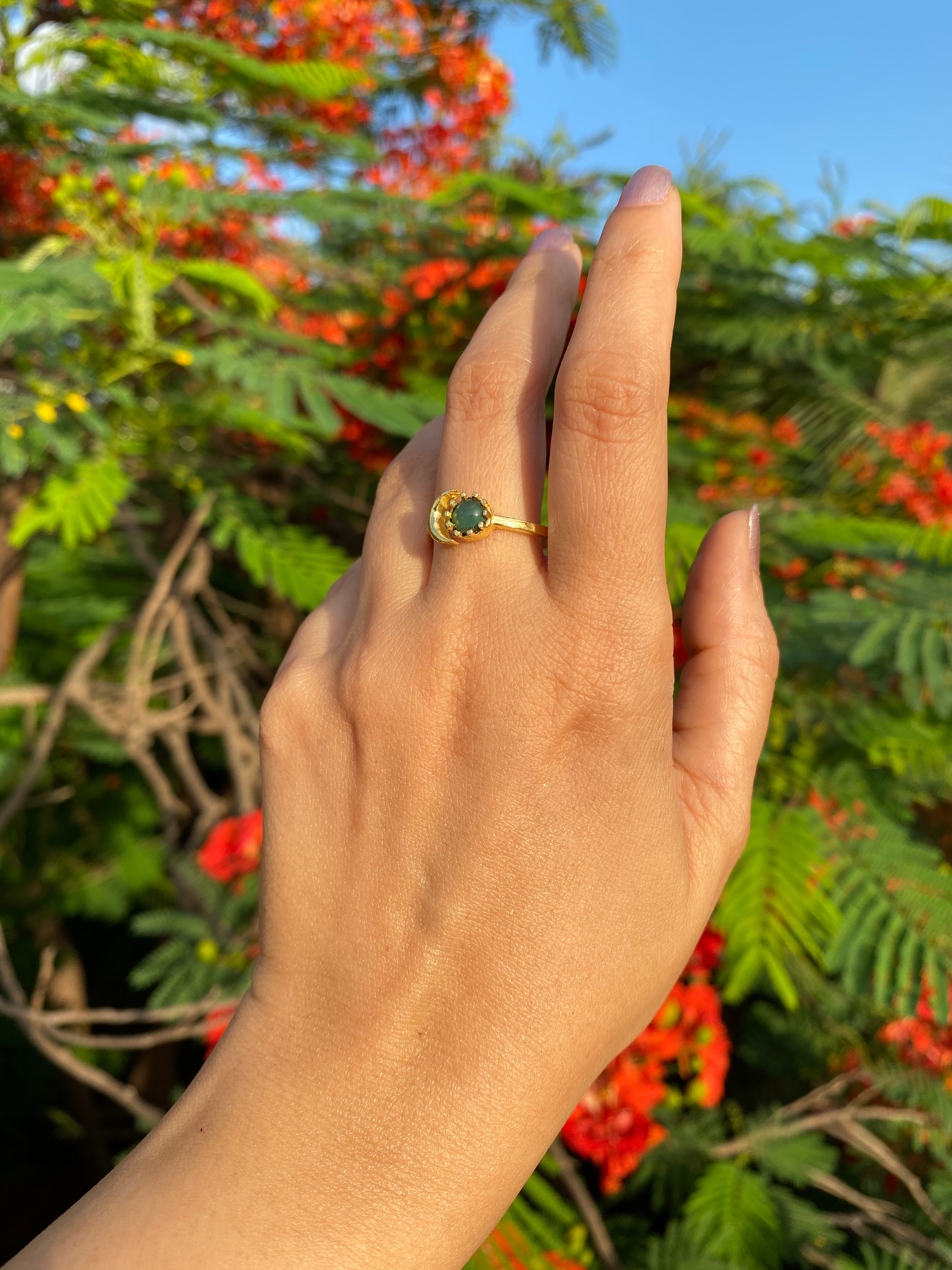 Luna Bloom Adjustable Ring - Green