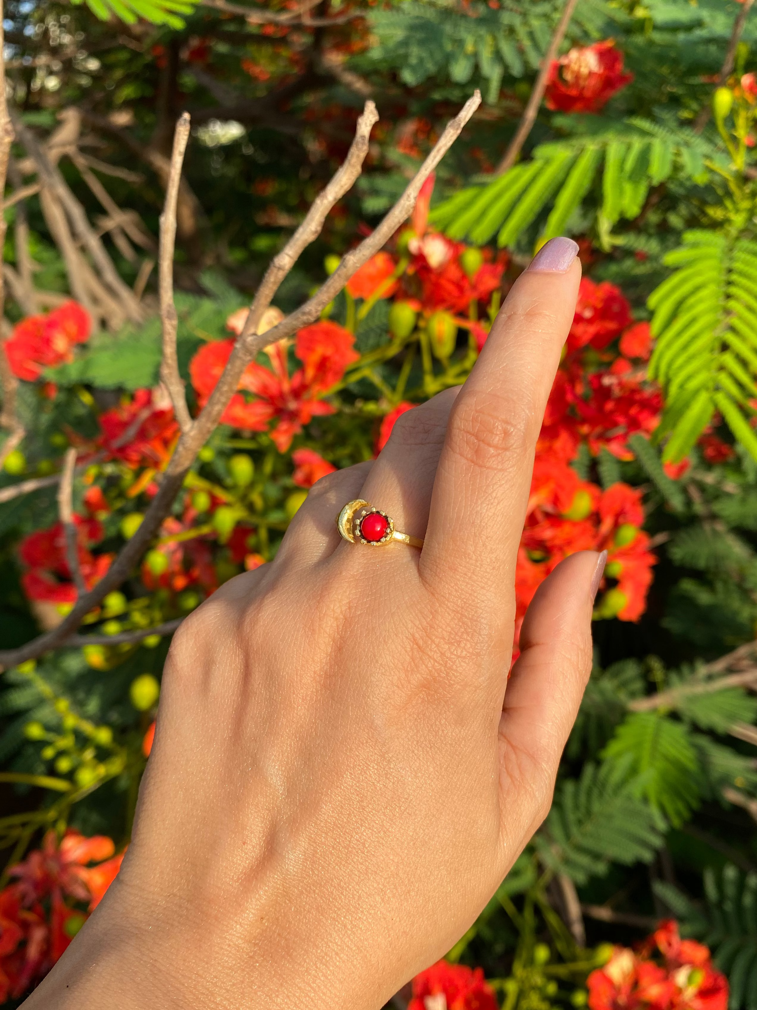 Luna Bloom Adjustable Ring - Red