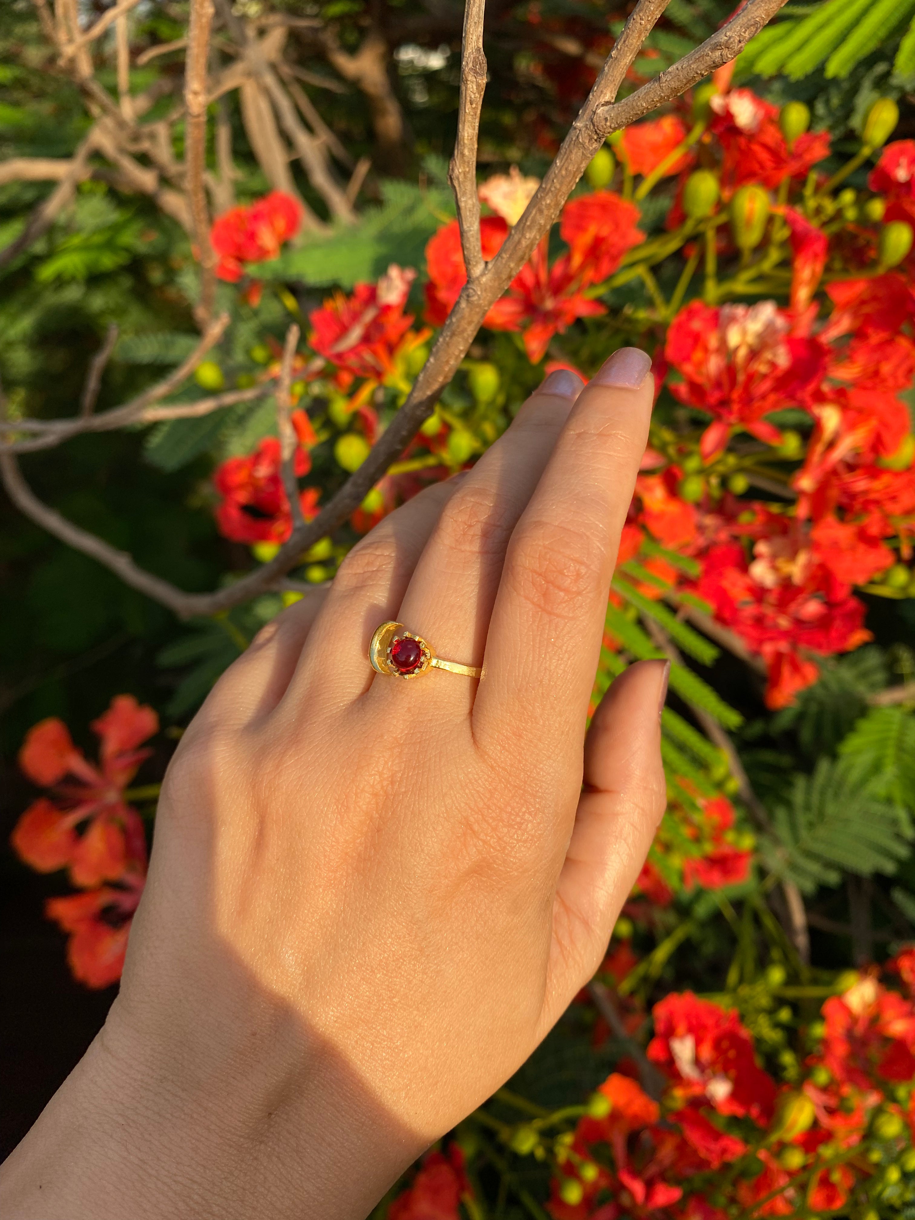 Luna Bloom Adjustable Ring - Dark Pink