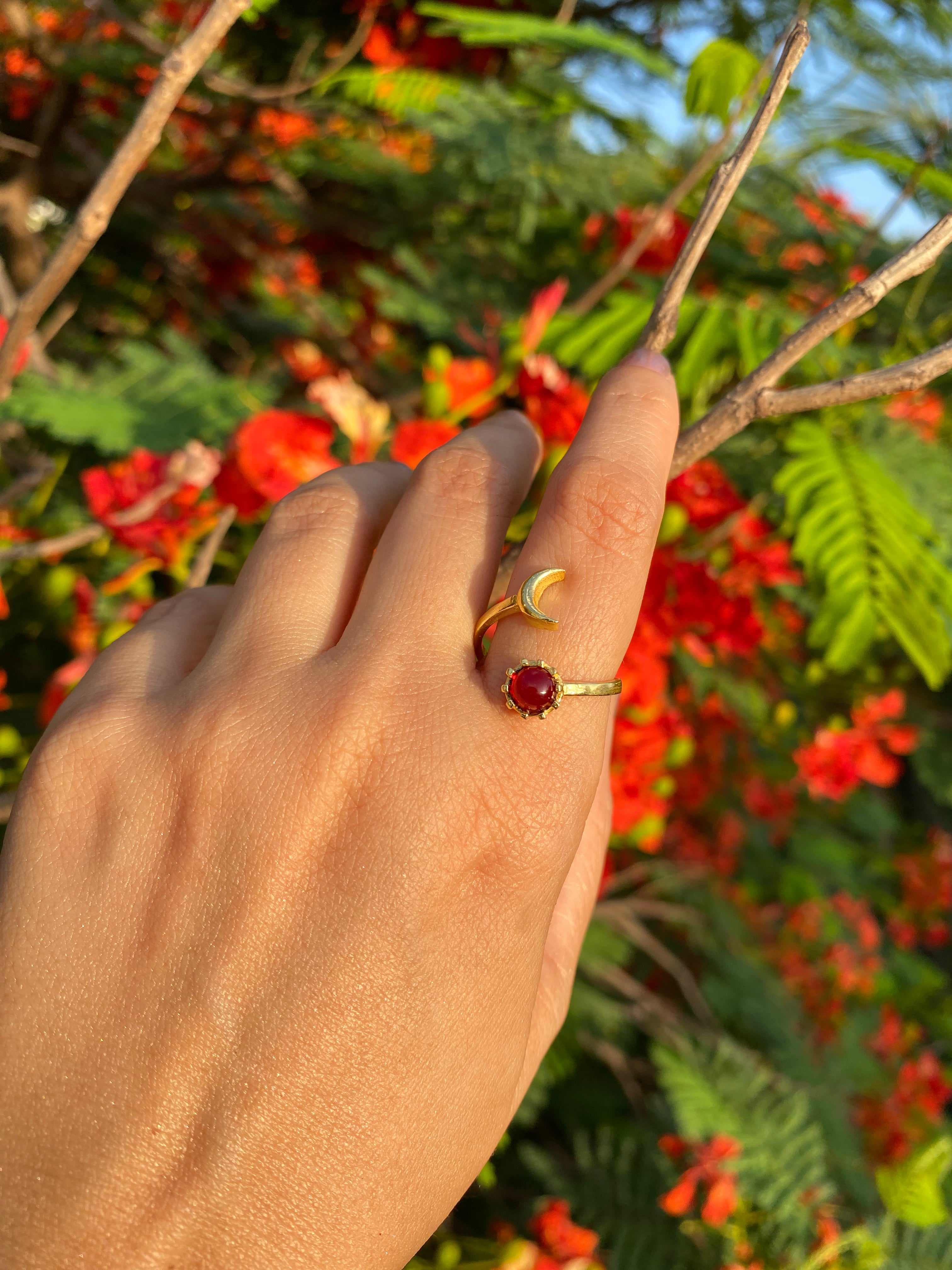 Luna Bloom Adjustable Ring - Dark Pink
