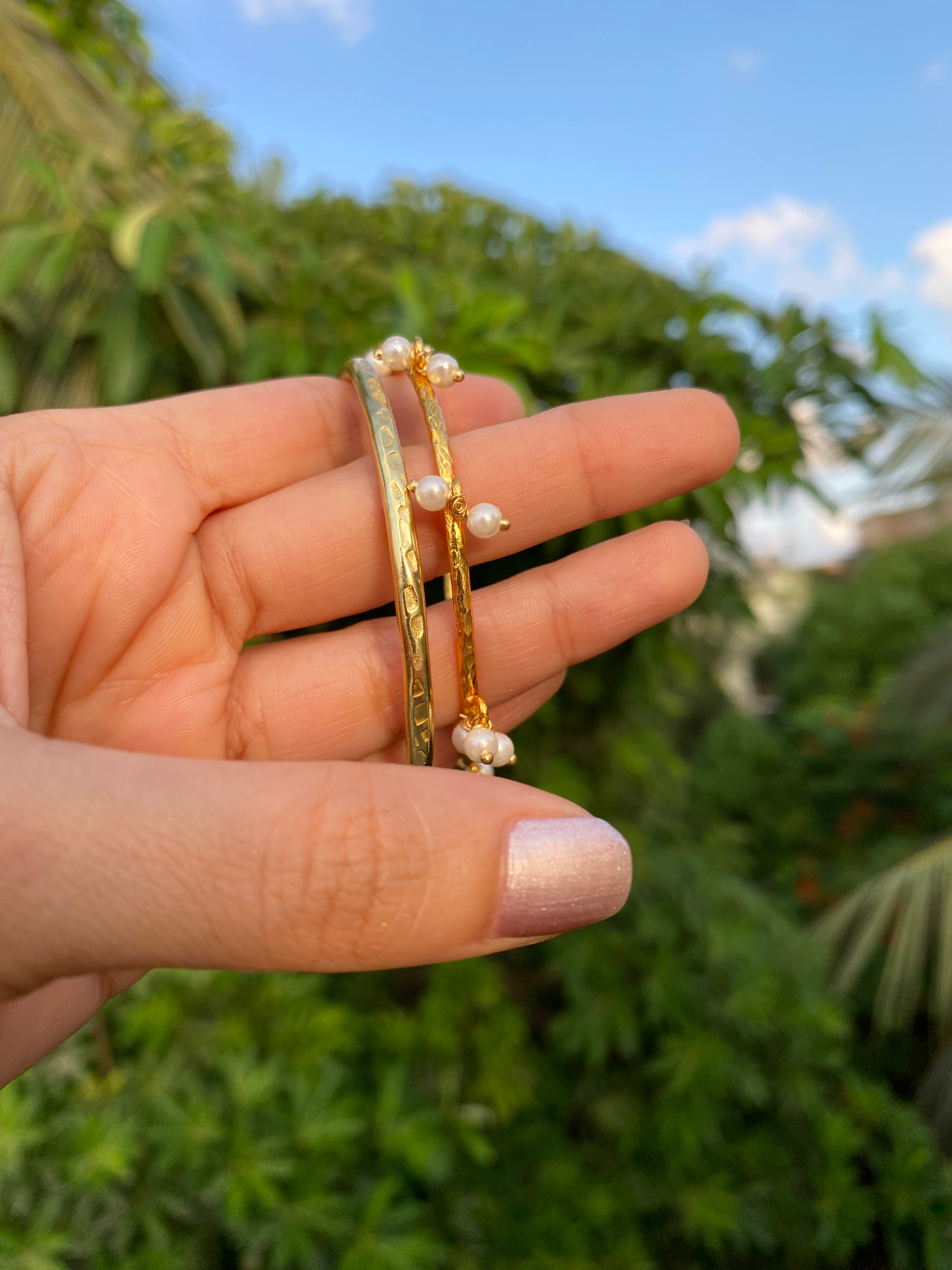 Textured Gold & Pearl Droplet Stack (Set of 2)