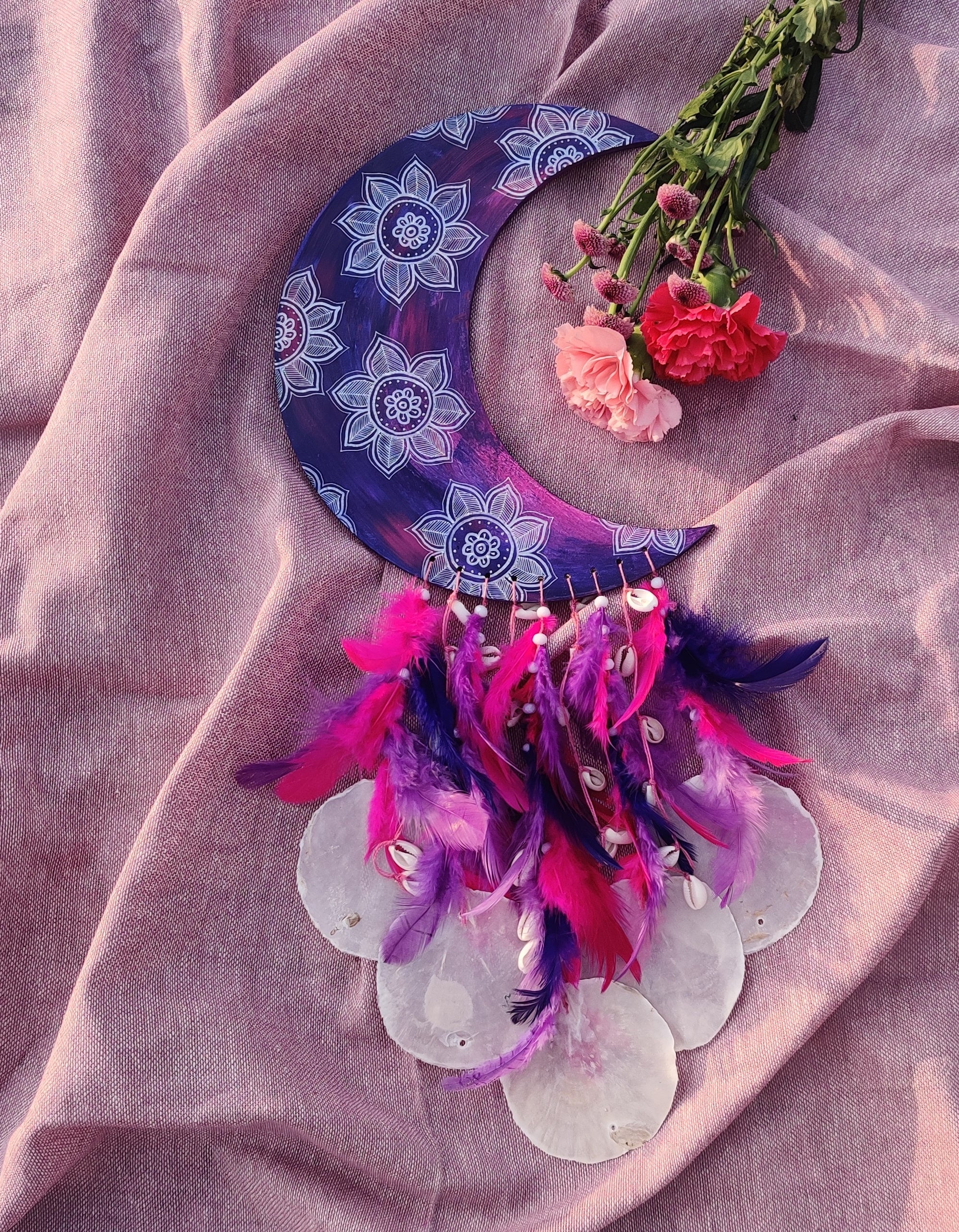 Hand-painted Moon Dreamcatcher (Pink & Purple)