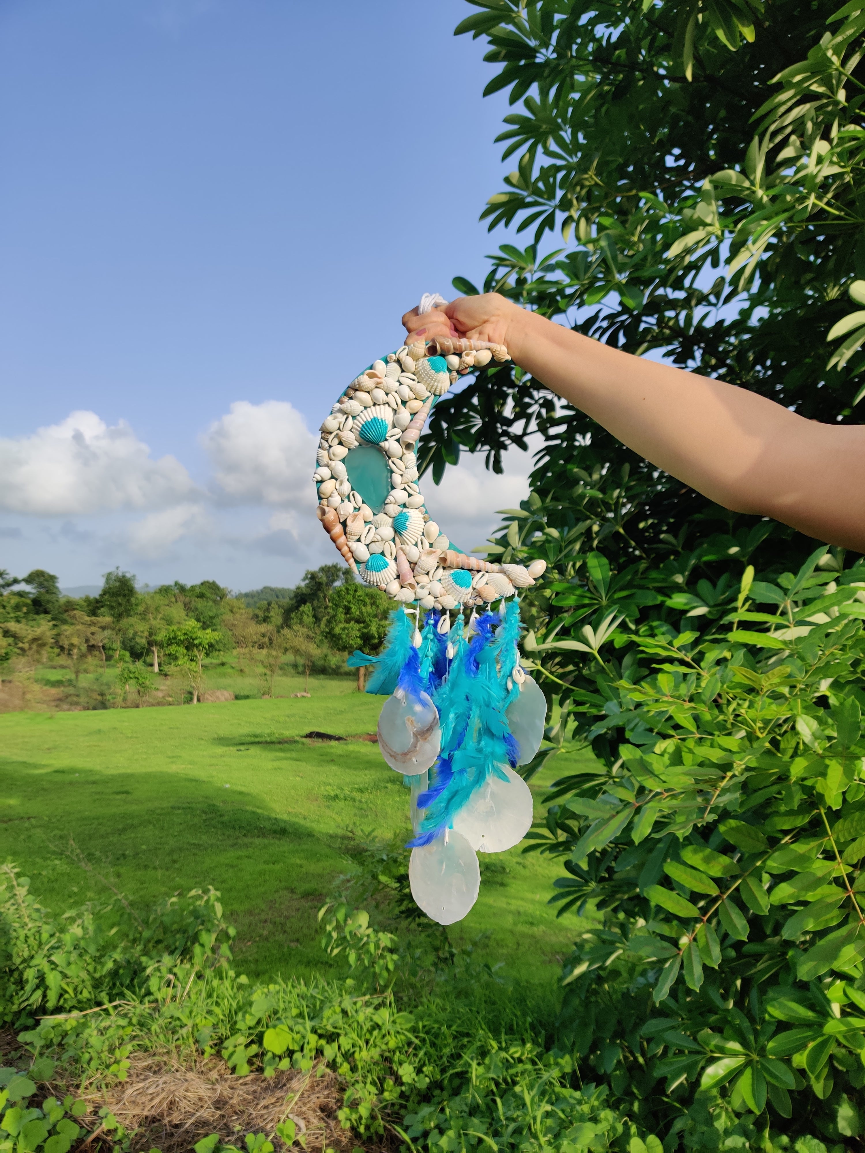 Gray, White outlet and Turquoise Dreamcatcher with seashells (DC7)