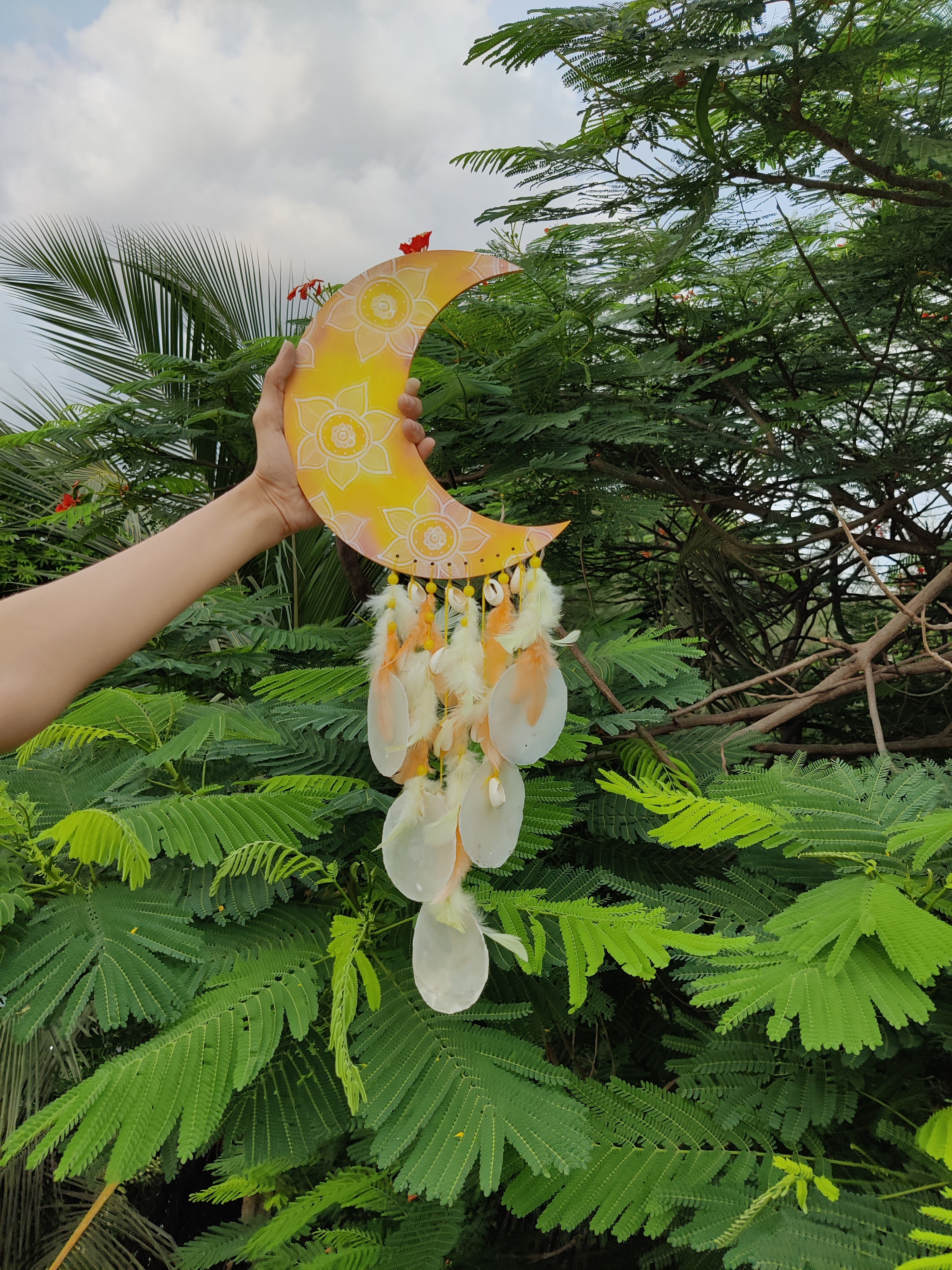 Hand-painted Moon Dreamcatcher (Yellow & Brown)